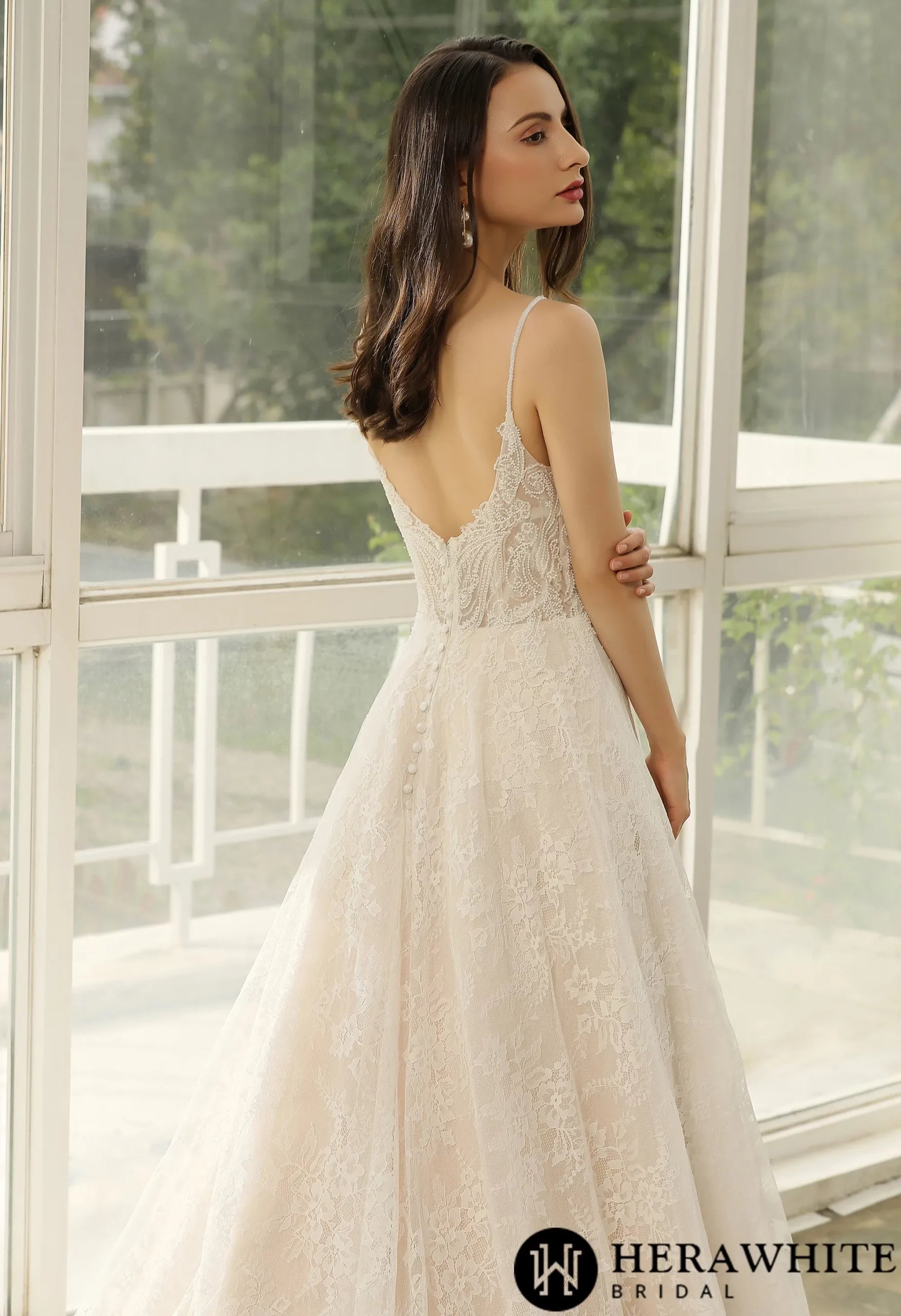 Beaded Lace A-line Wedding Dress With Spaghetti Straps