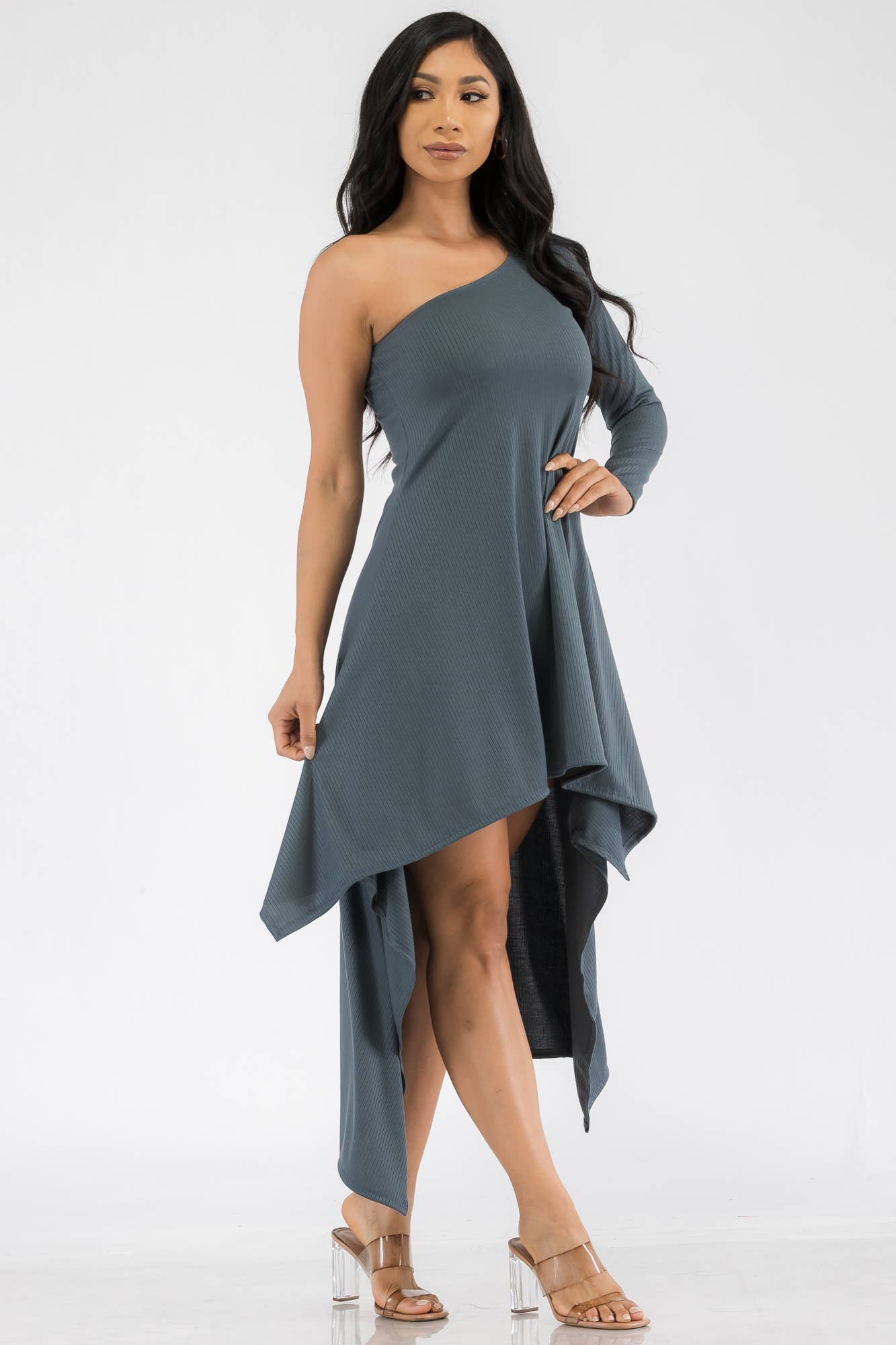 HH597R-SOL - One Shoulder High Low Maxi Dress