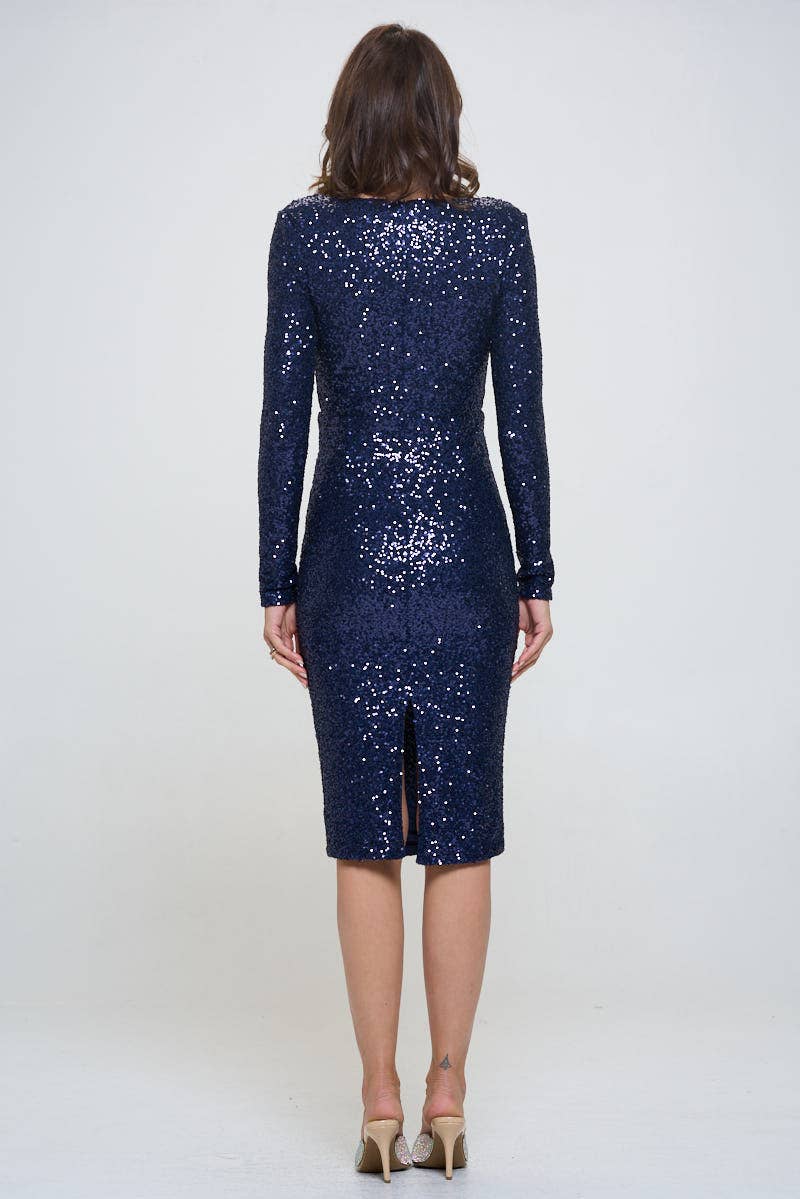 LONG SLEEVE SEQUIN MIDI DRESS
