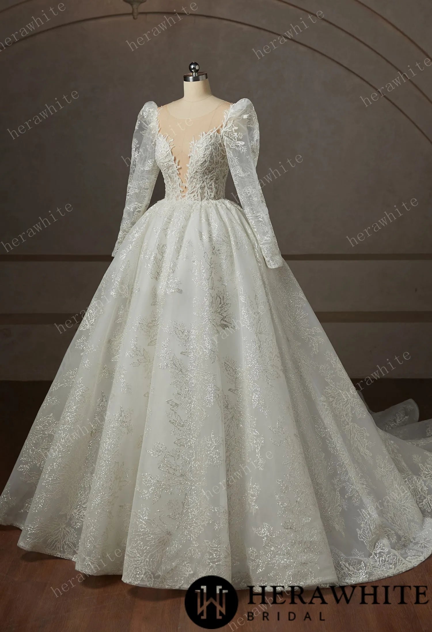 Dreamy Luxury Long Sleeve Ball Gown Wedding Dress