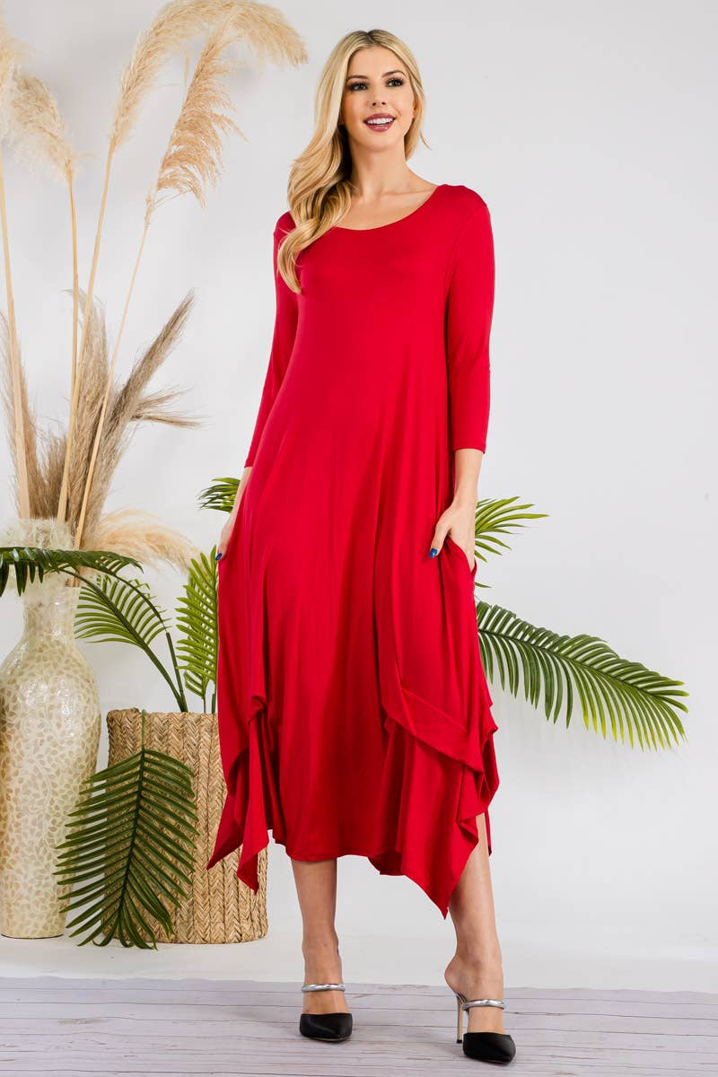 RED LAYERED BOTTOM DRESS IN MISSY & PLUS SIZE -CD43771