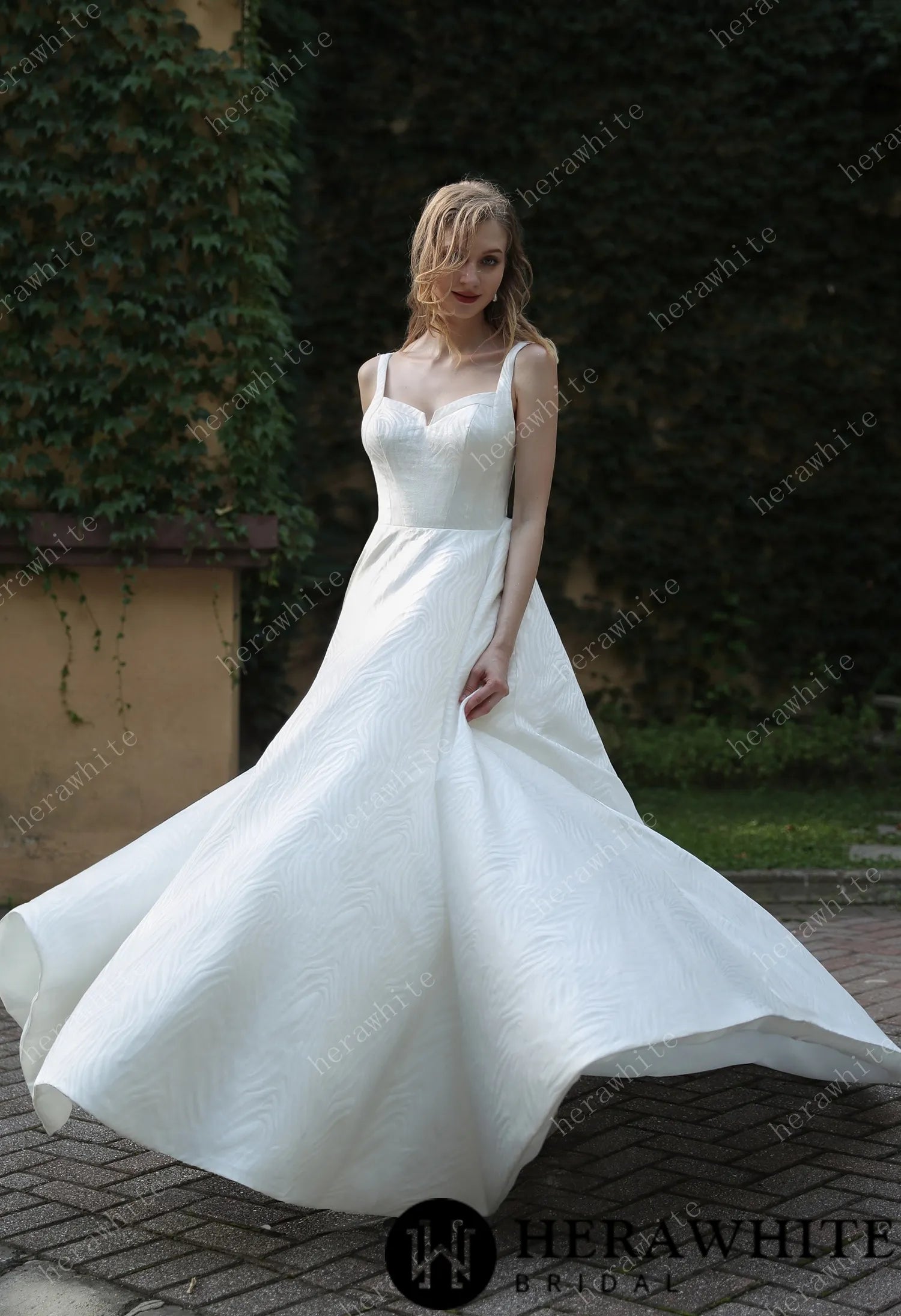 Minimalist Chic Modern Ballgown Wedding Dress With Shoulder Straps