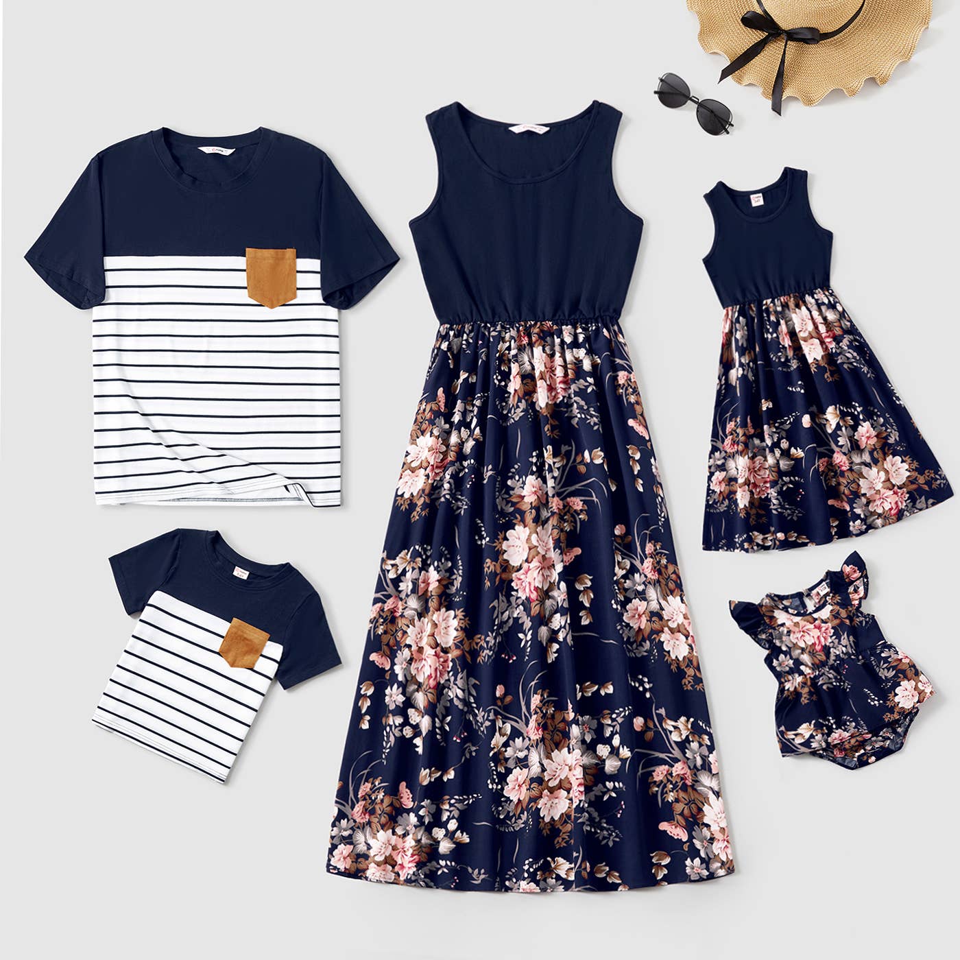 Family Matching Midi Dresses and Short- T-shirts Sets