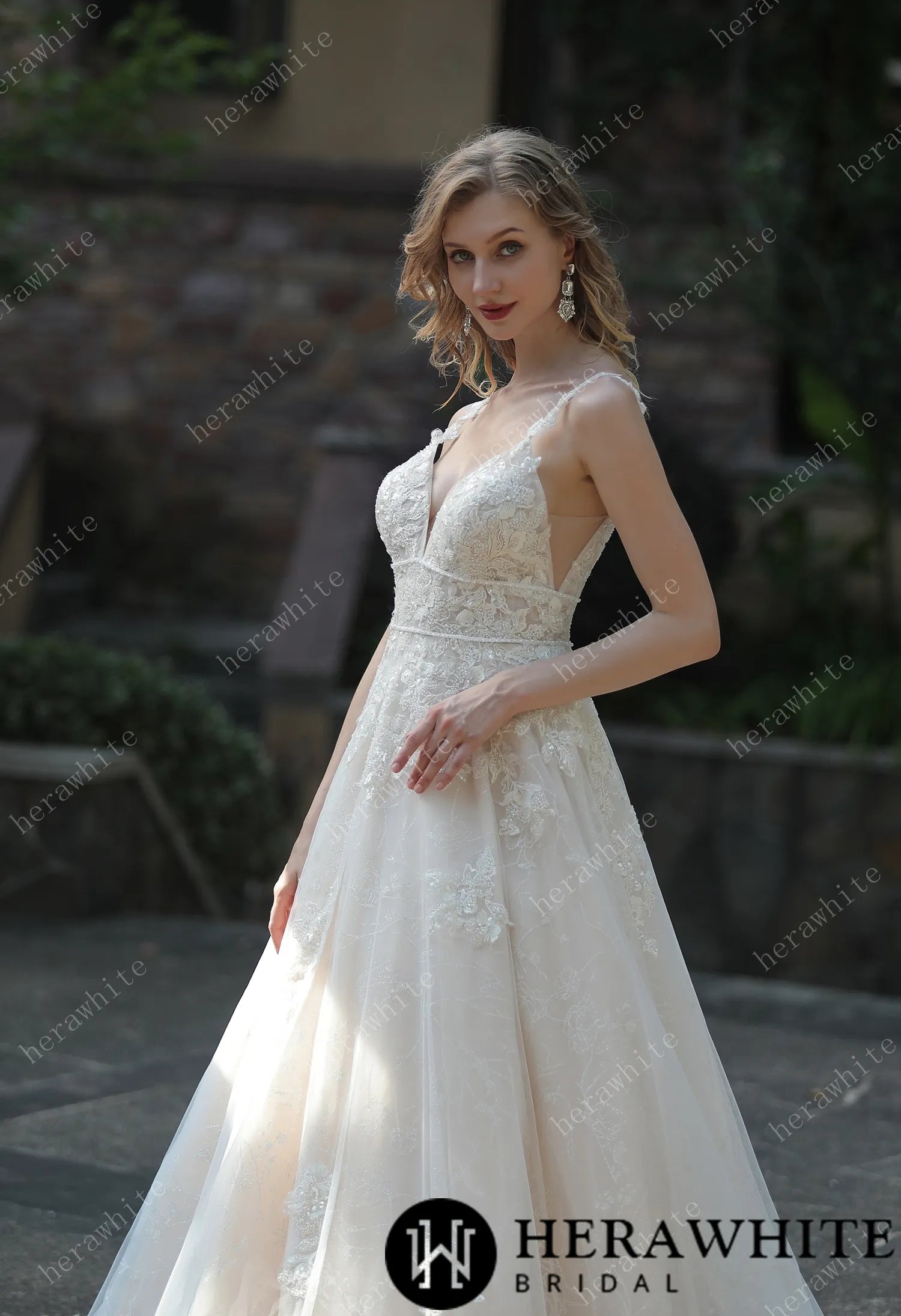 Plunging Sweetheart Beaded Wedding Dress With Double Band