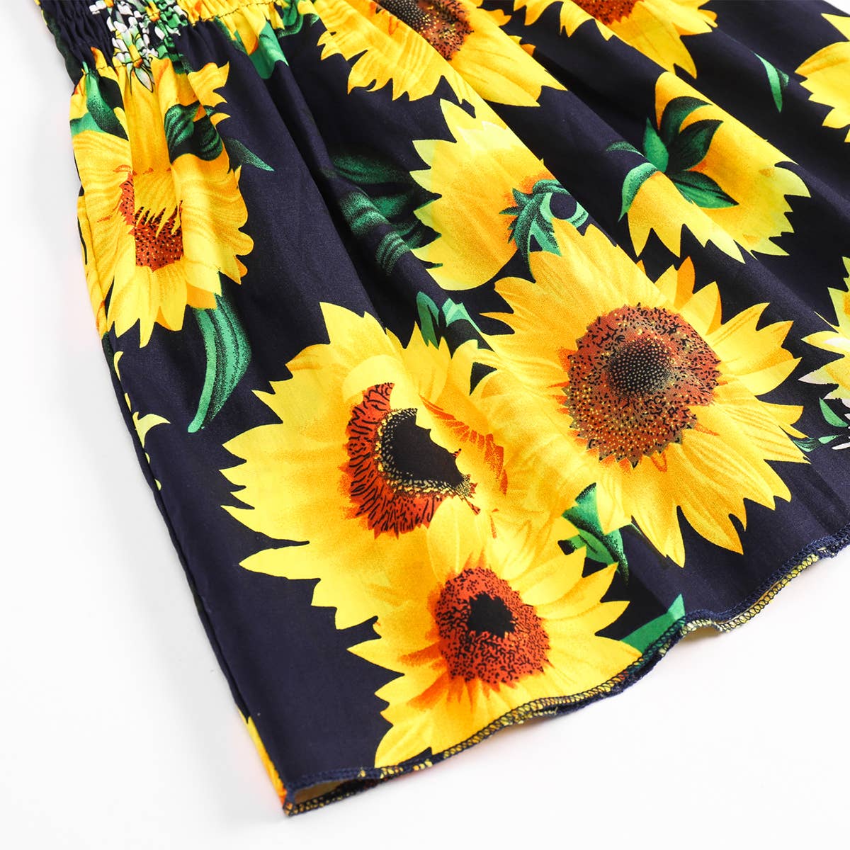 Baby Girl 100% Cotton Allover Sunflower Shirred Cami Dress