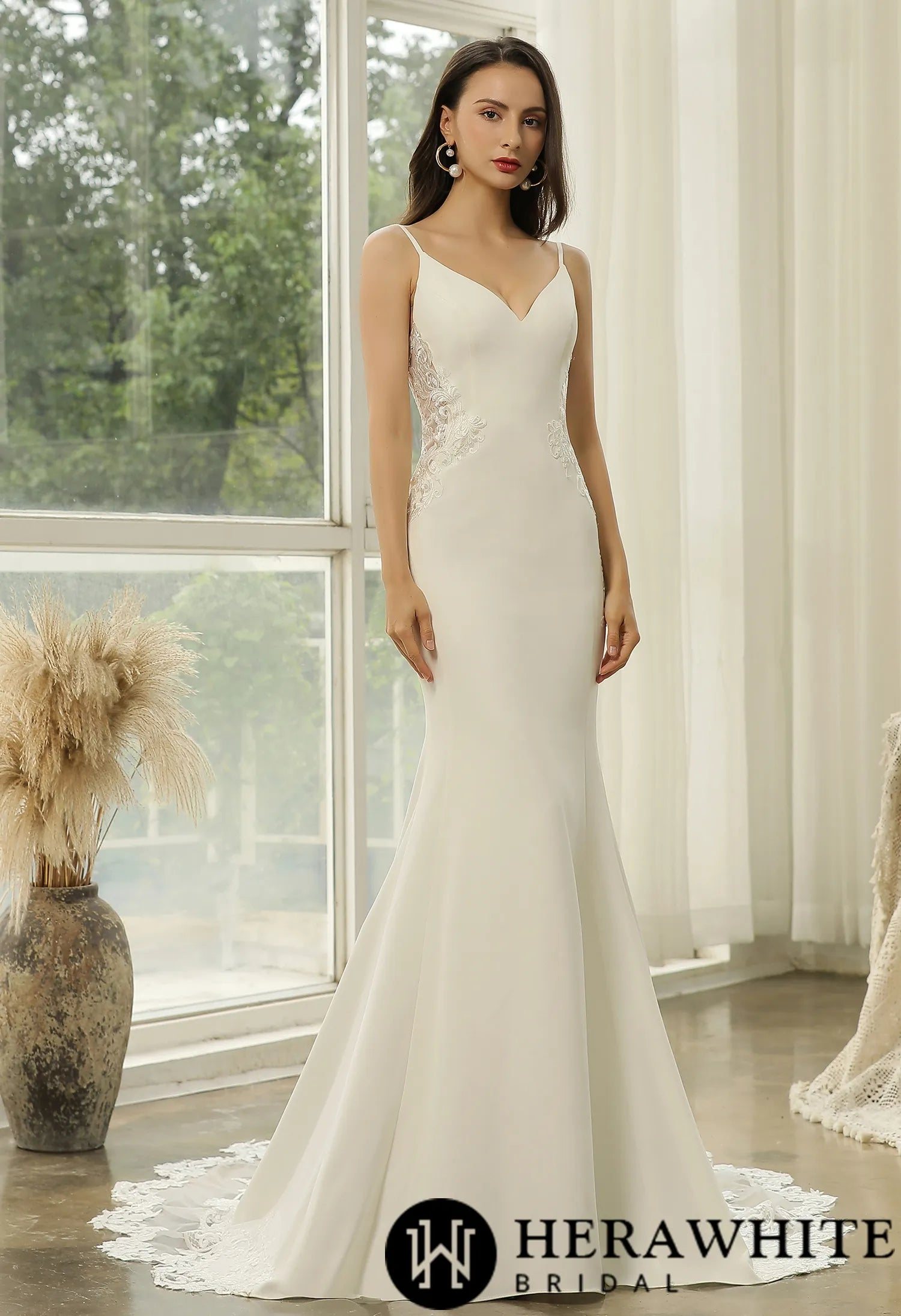 Graceful Illusion Lace Fit and Flare Wedding Dress