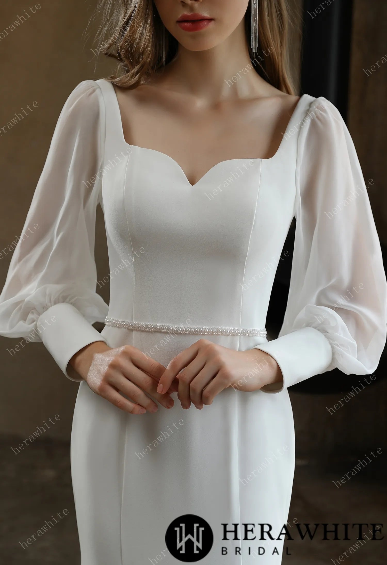 Classic Fit and Flare Wedding Gown with Puff Chiffon Sleeves