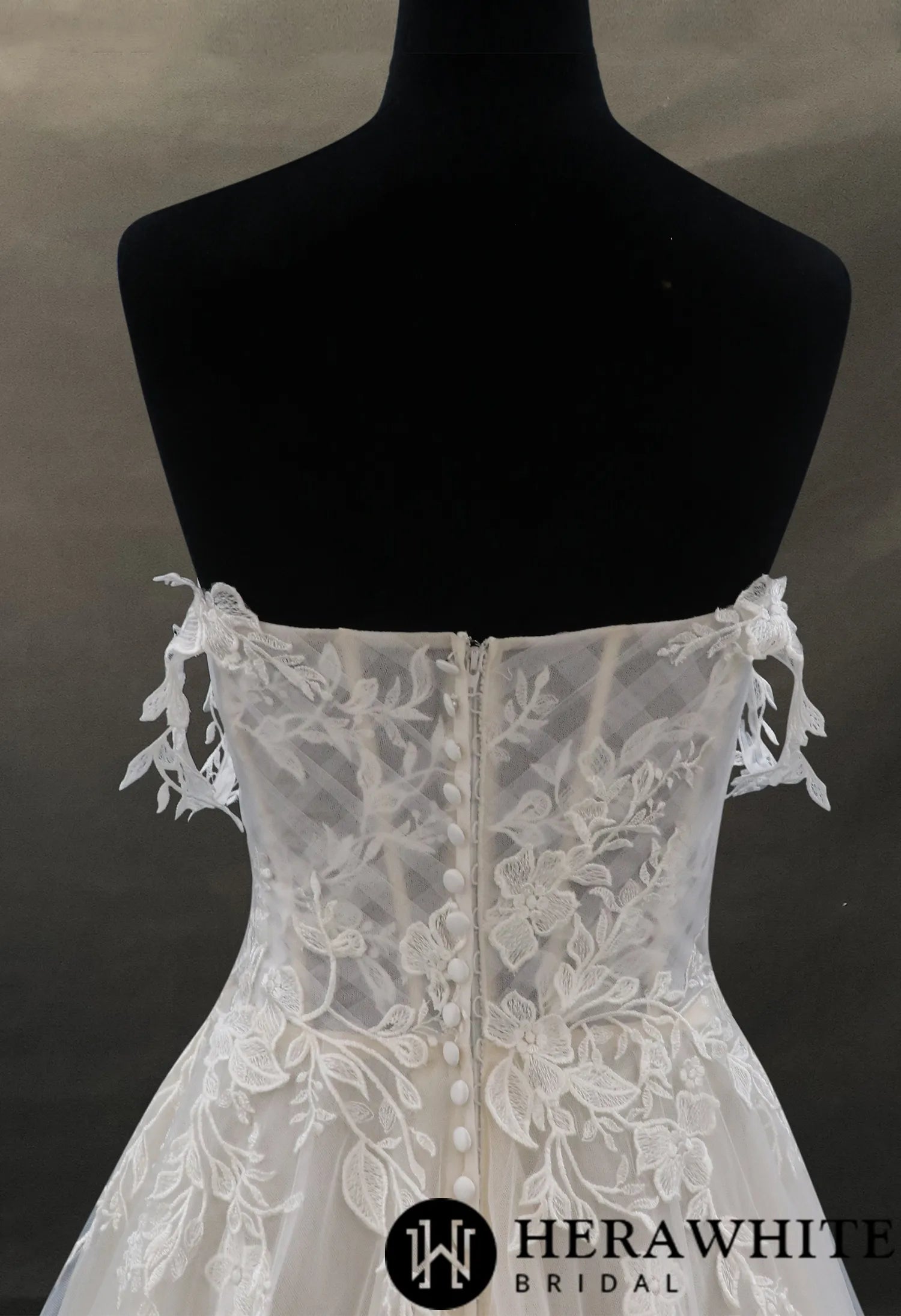 Off-the-shoulder Lace And Tulle Bridal Gown With Sheer Bodice