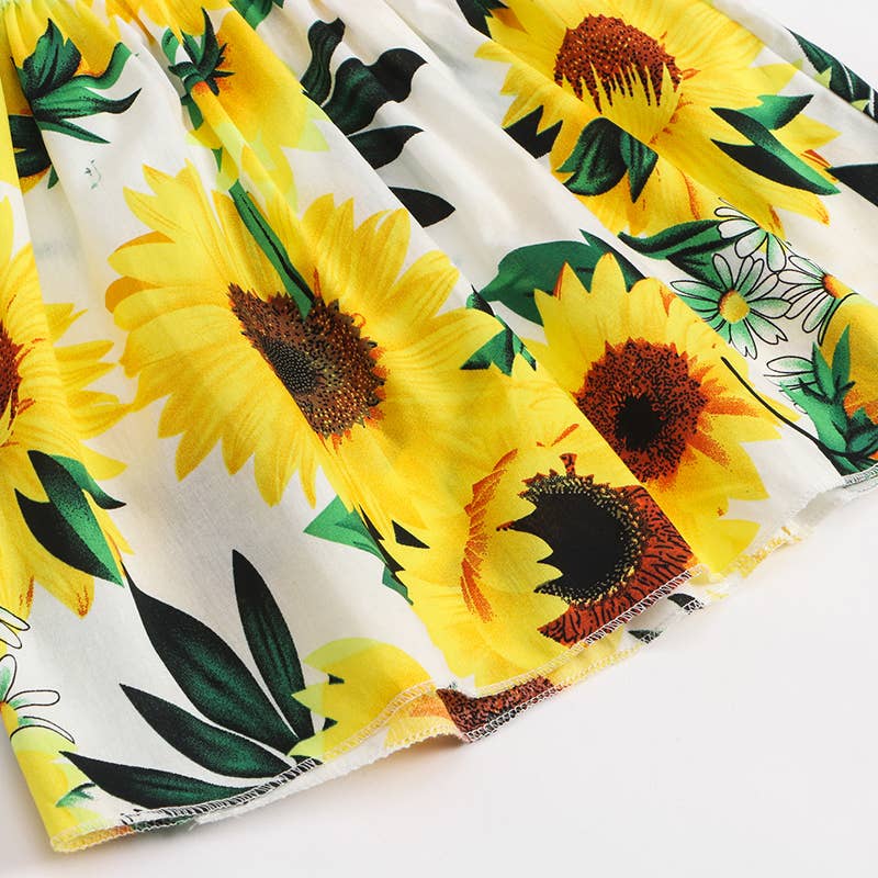 Baby Girl 100% Cotton Allover Sunflower Shirred Cami Dress