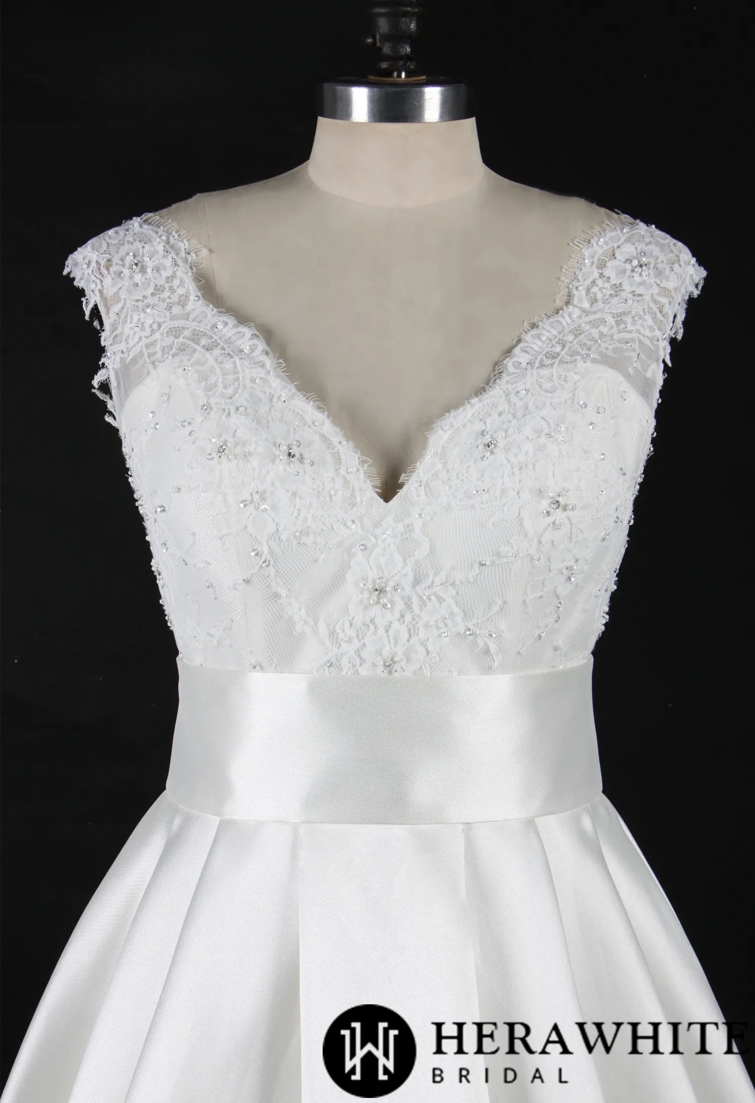 Satin Princess Wedding Gown With A Lovely Lace Bodice