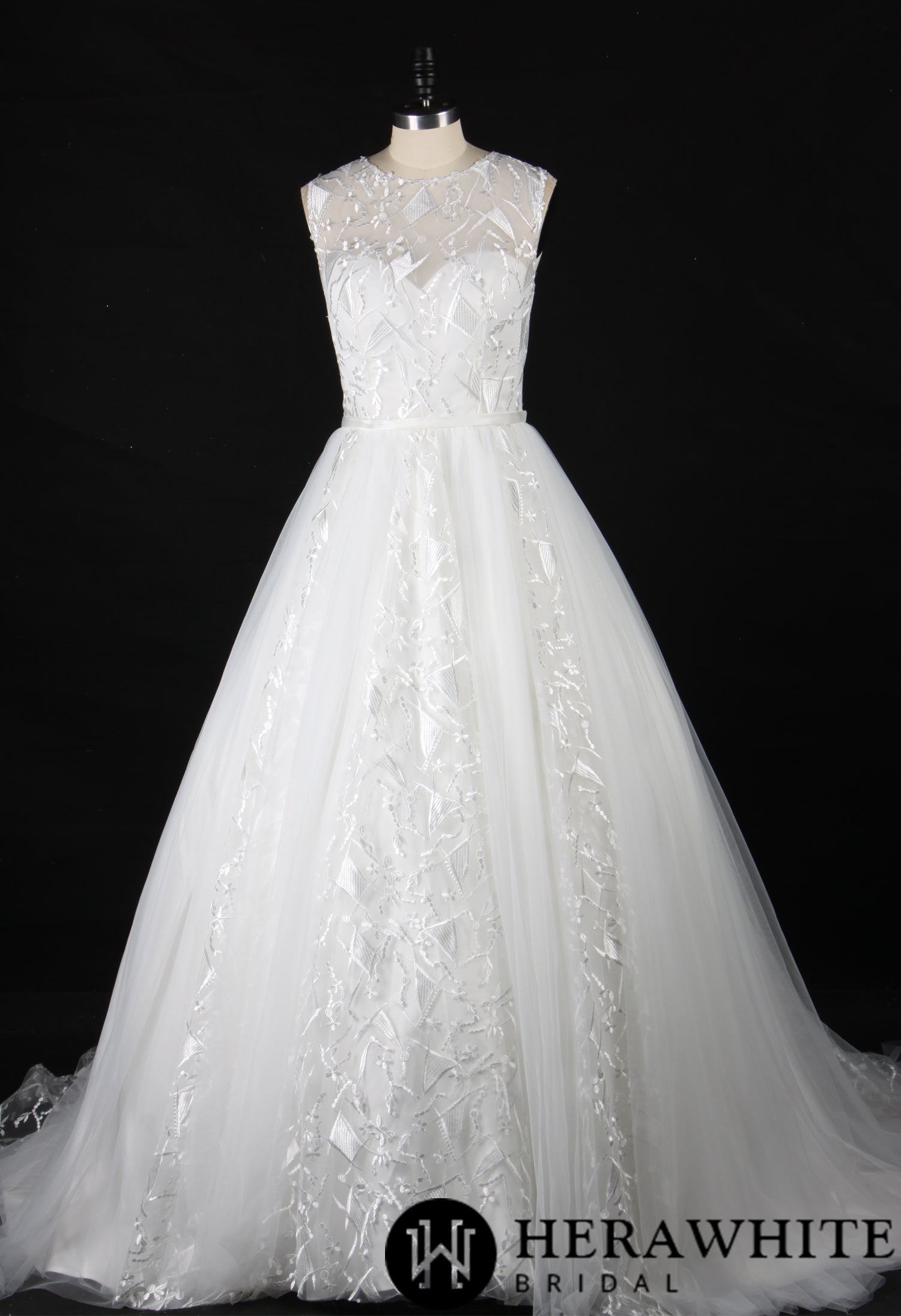 Designer Geometric Lace Appliques Bridal Ballgown
