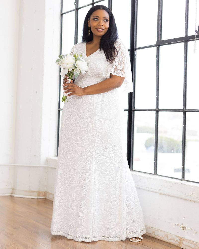 Clarissa Lace Flutter Sleeve Long Wedding Dress - Plus Size