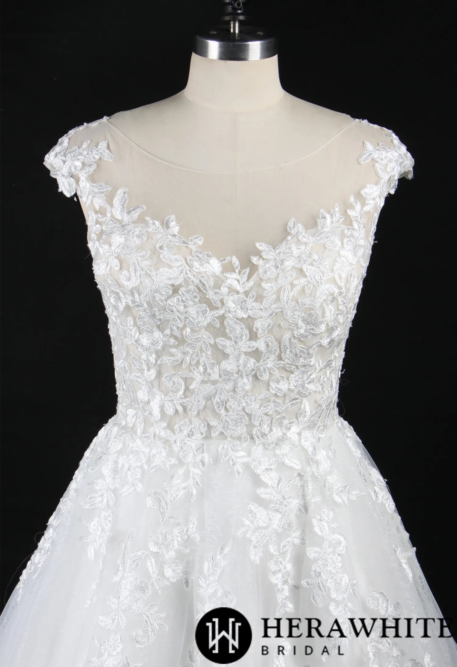 Illusion Cap Sleeve A-Line Wedding Dress