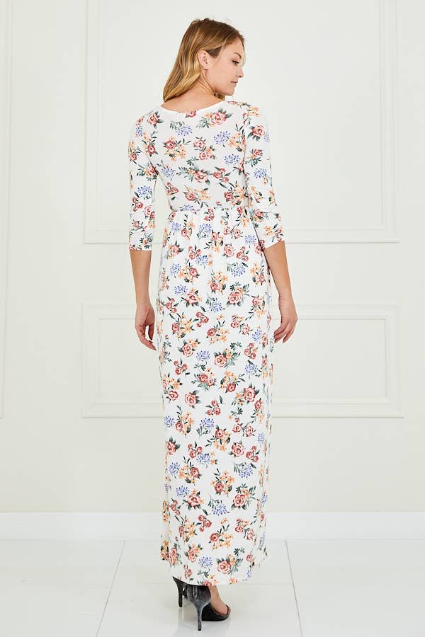 PLUS FLORAL MAXI DRESS - X213359D: 2X / BLUE