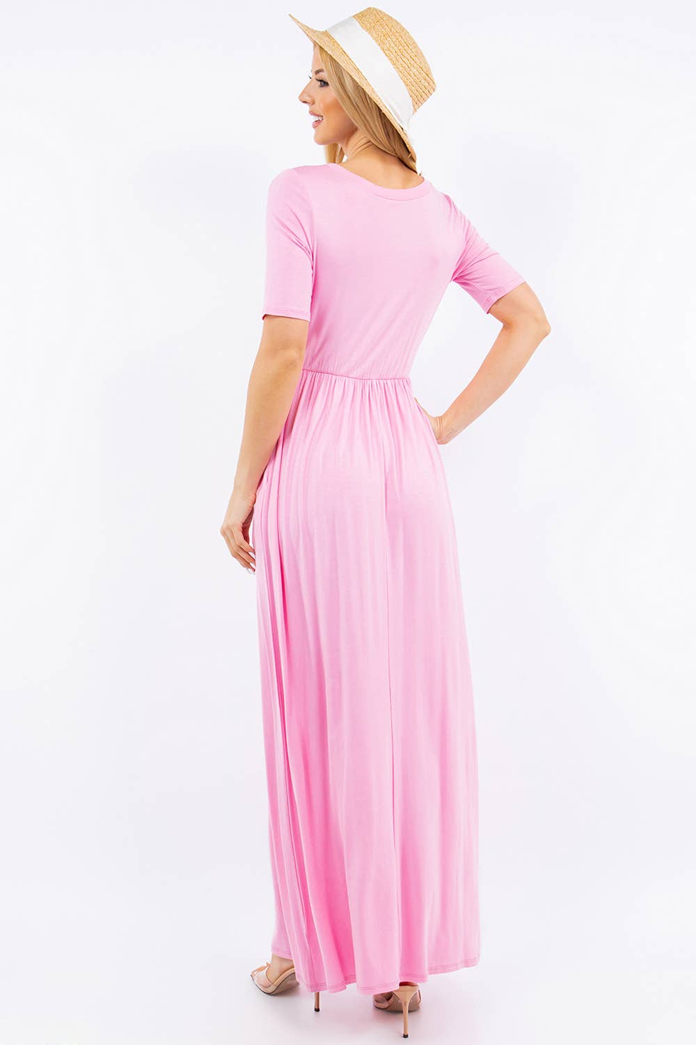MODEST SHORT SLEEVE MAXI DRESS WITH POCKETS -CD23411T