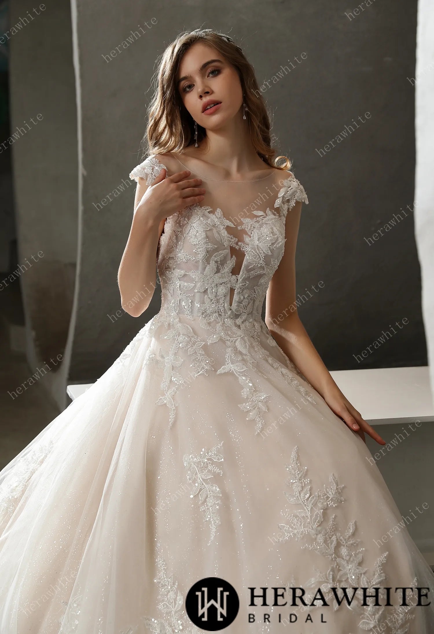 Illusion Neckline Beaded Lace A-line Wedding Dress