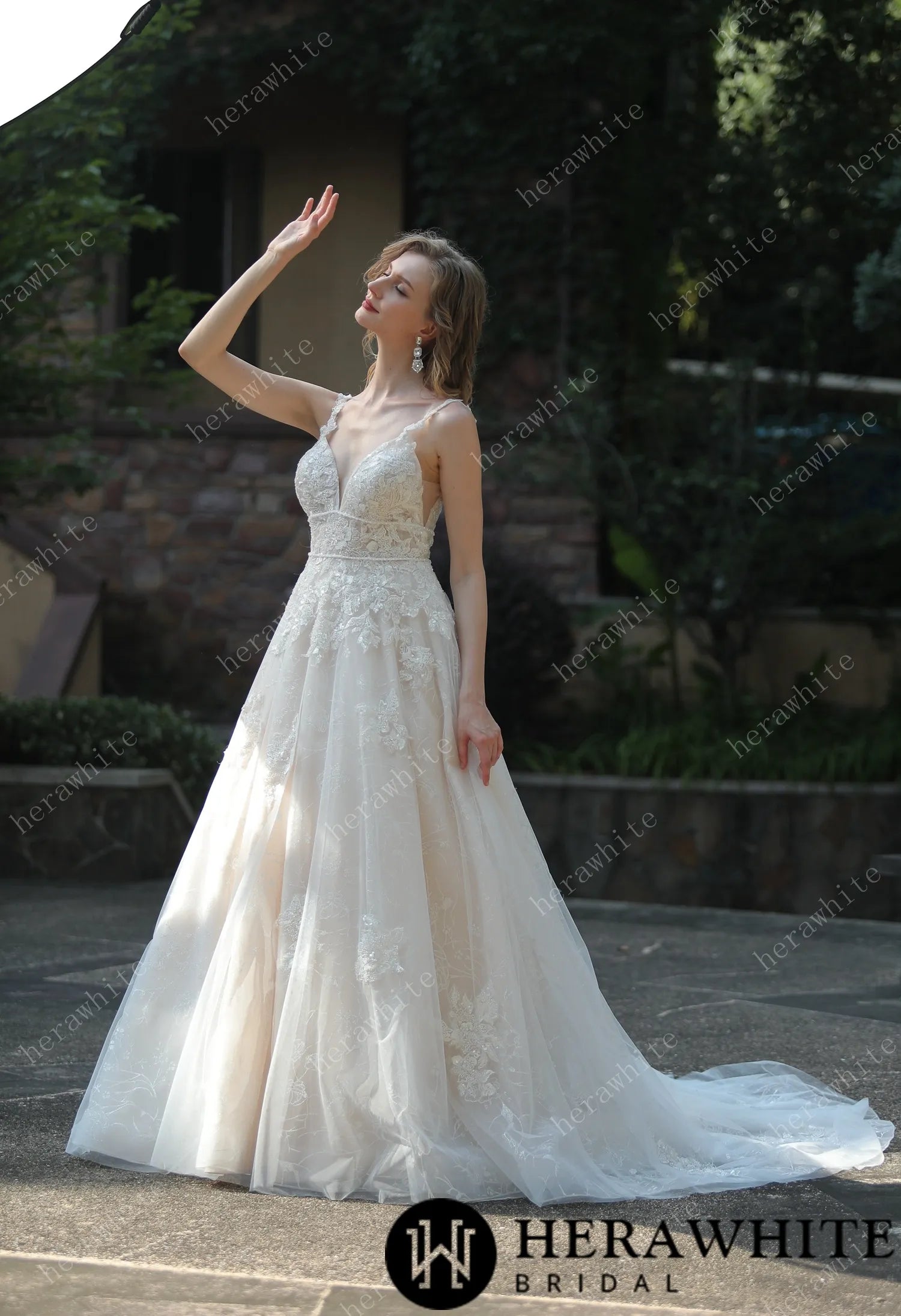 Plunging Sweetheart Beaded Wedding Dress With Double Band
