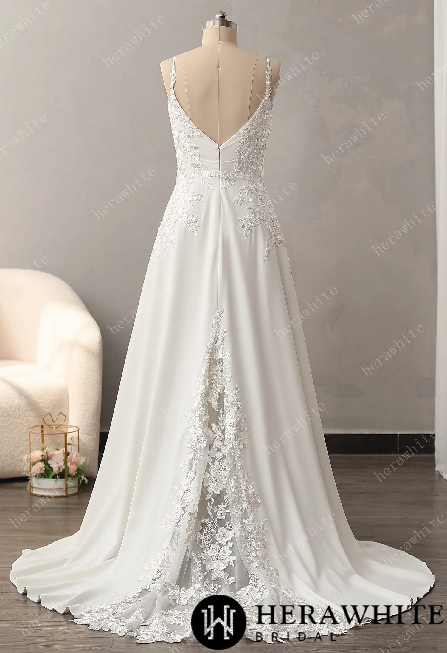 Lace A-Line Wedding Dress with Spaghetti Straps