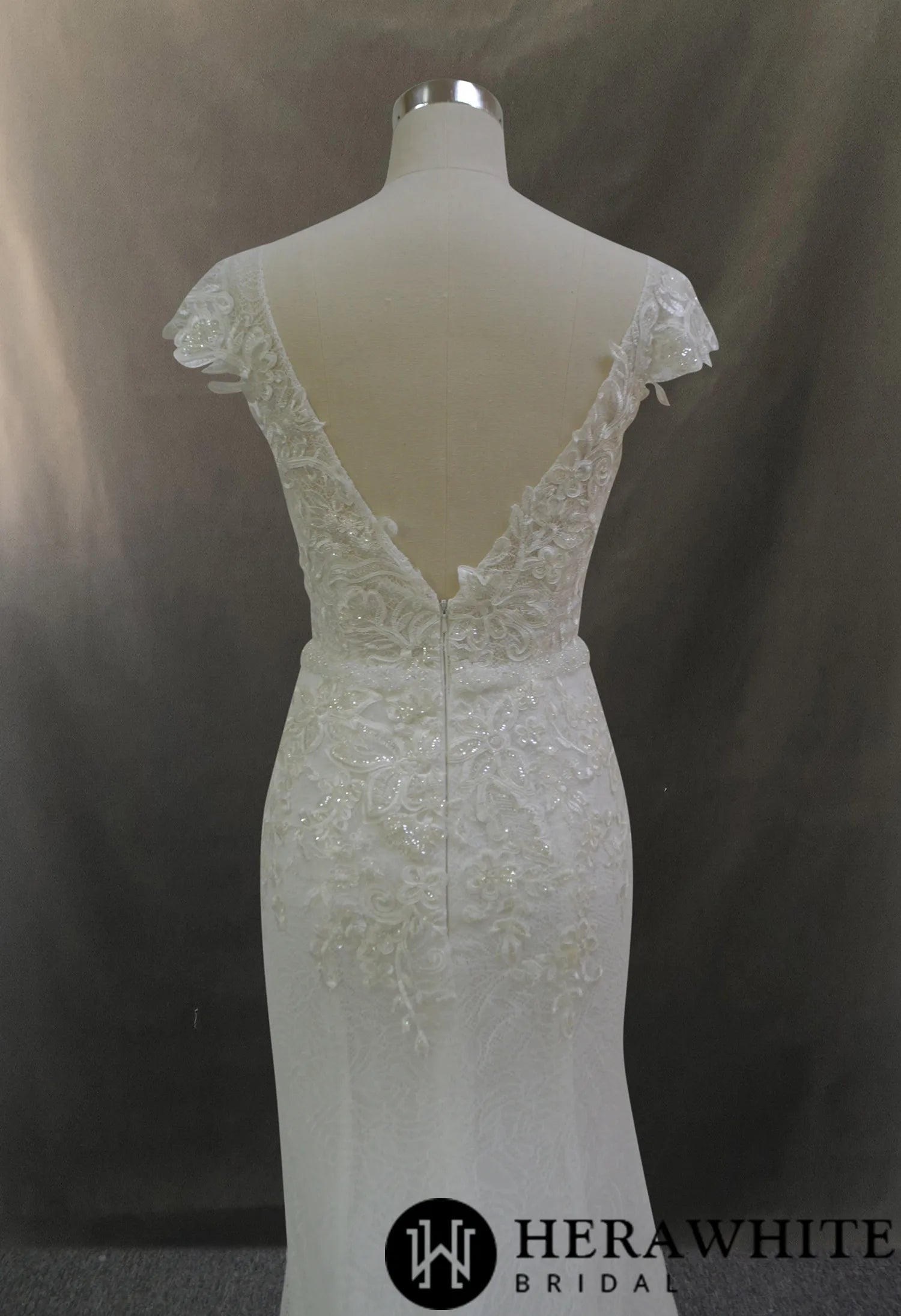 Glamour Lace Fit and Flare Wedding Dress With Cap Sleeve