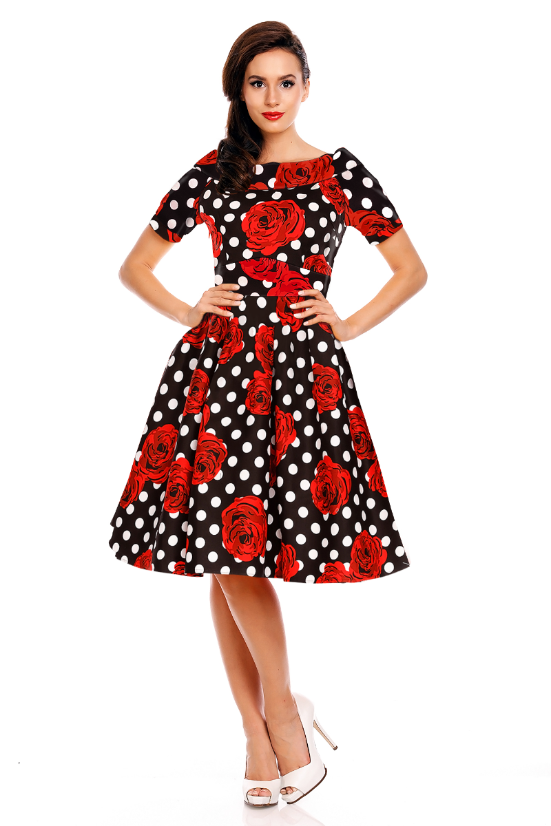 Darlene Polka & Roses Swing Dress