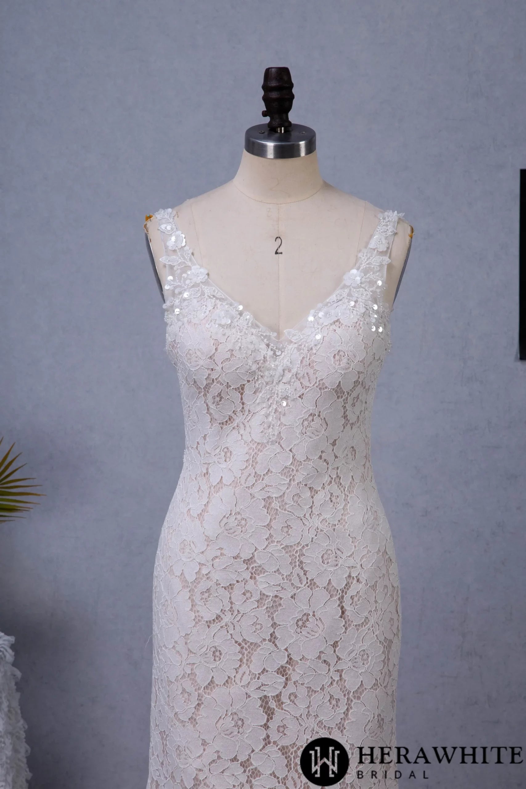 Fit and Flare V-neck Chapel Train Allover Lace Wedding Dress