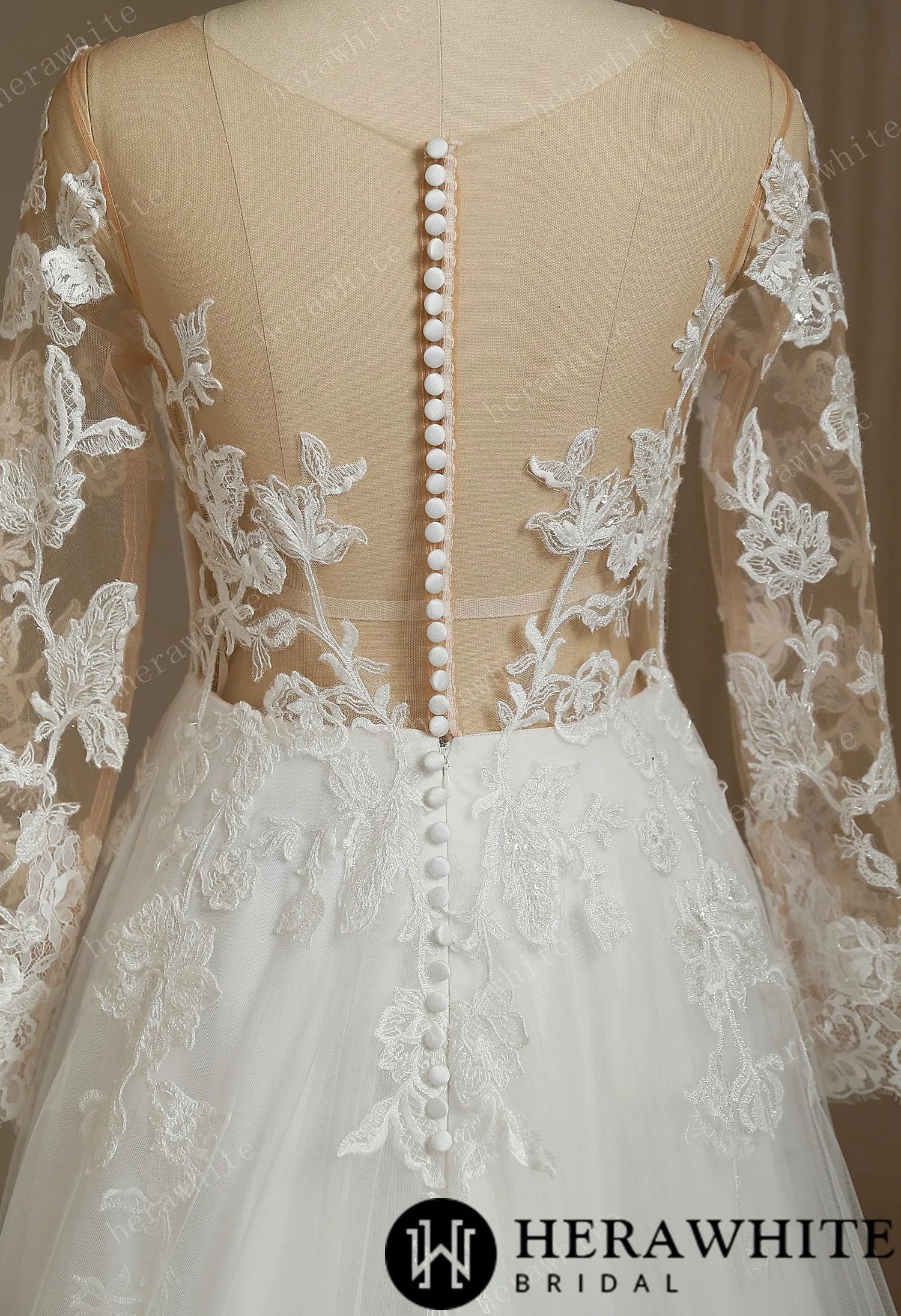 Romantic Sweetheart Long Sleeve Illusion Back Wedding Dress