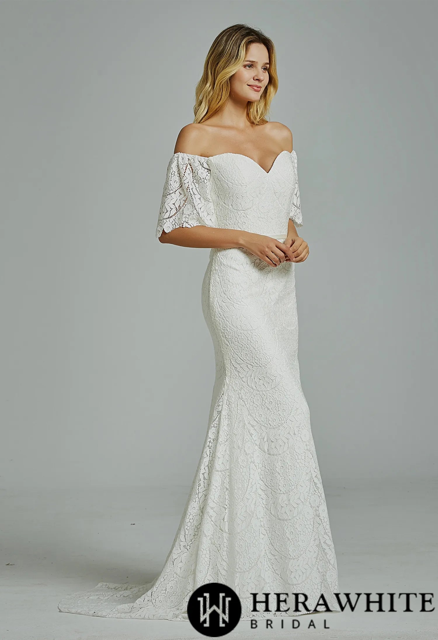 Floral Lace Off-the-shoulder Sheath Wedding Dress
