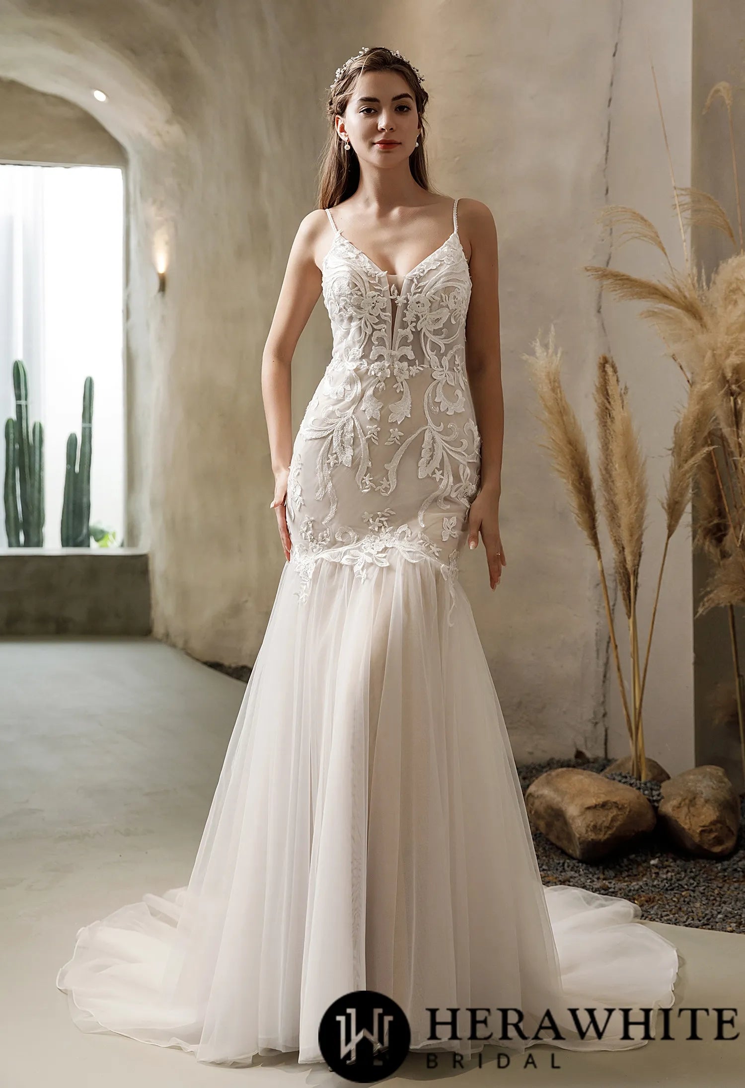 Elegant Mermaid Gown With Detachable Bell Sleeves