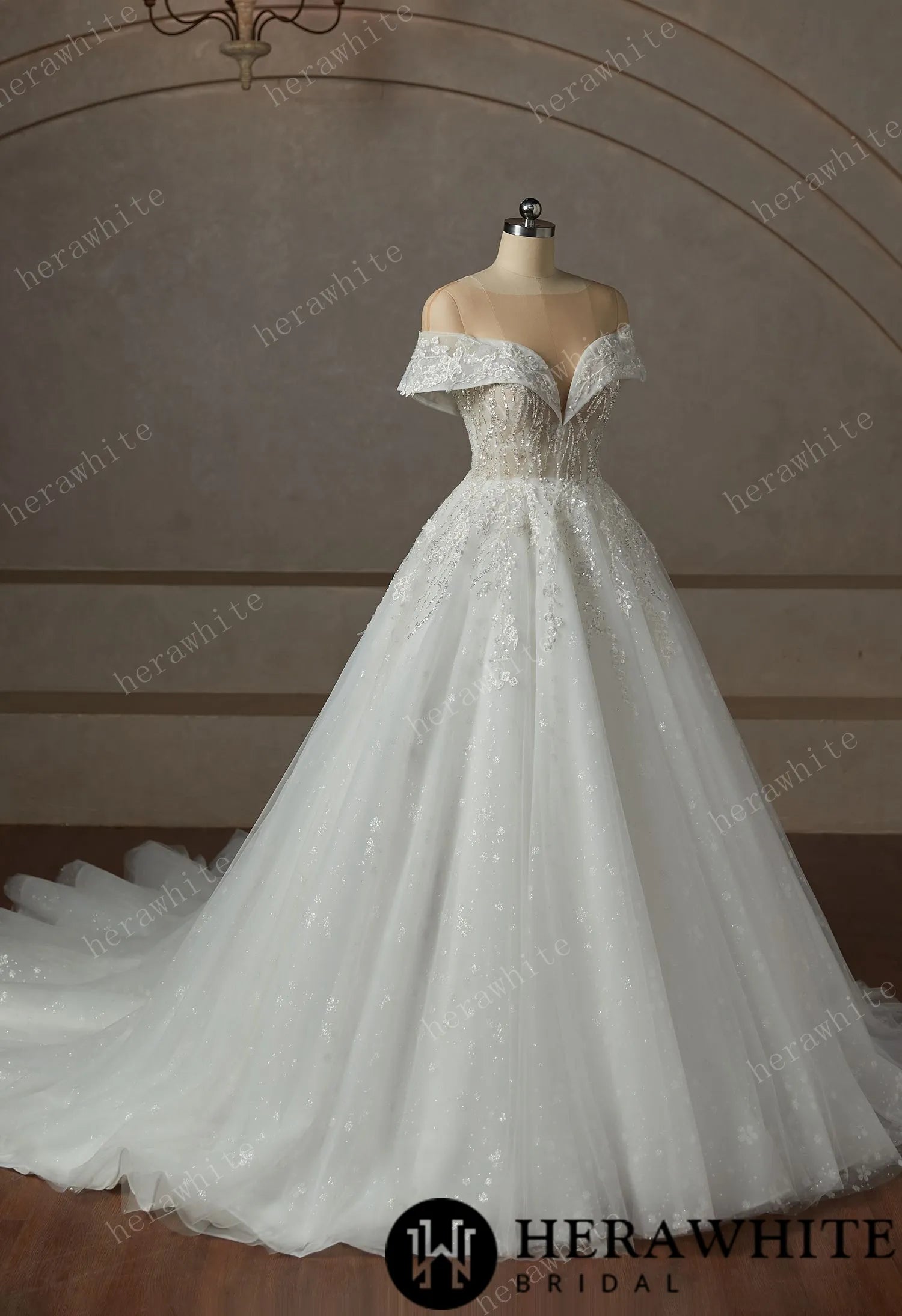 Princess Plunge Wrap Sleeves Ball Gown Wedding Dress