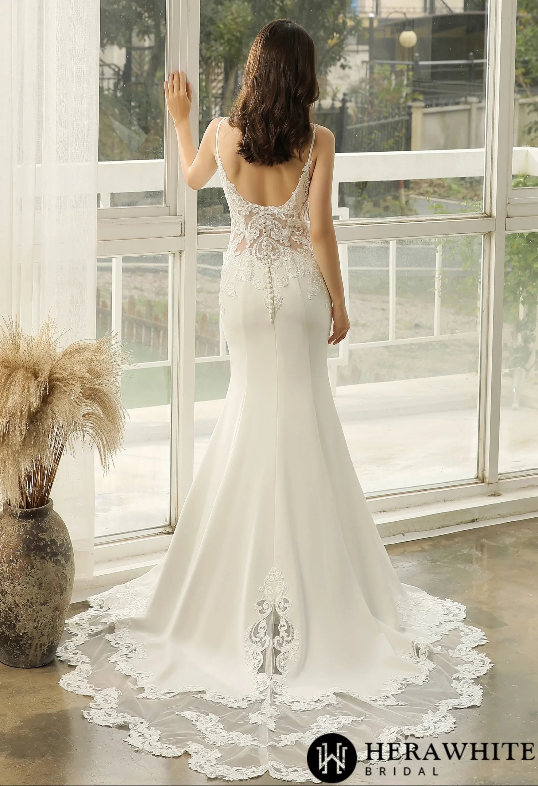 Graceful Illusion Lace Fit and Flare Wedding Dress