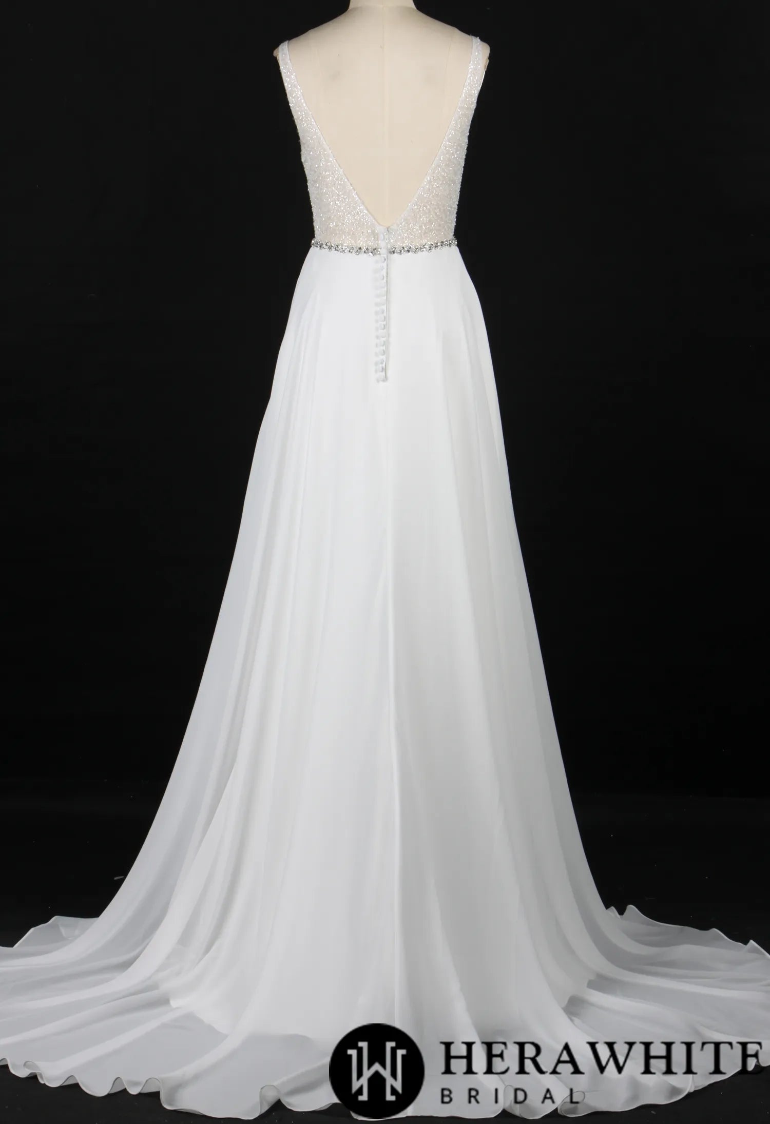 Crystal and beading V Neck Aline Chiffon Wedding Dress