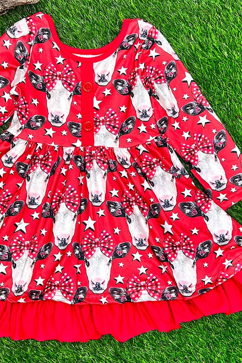 🔶COW PRINTED FLARE & RUFFLE HEM. DRG651522064-LOI: 3XL