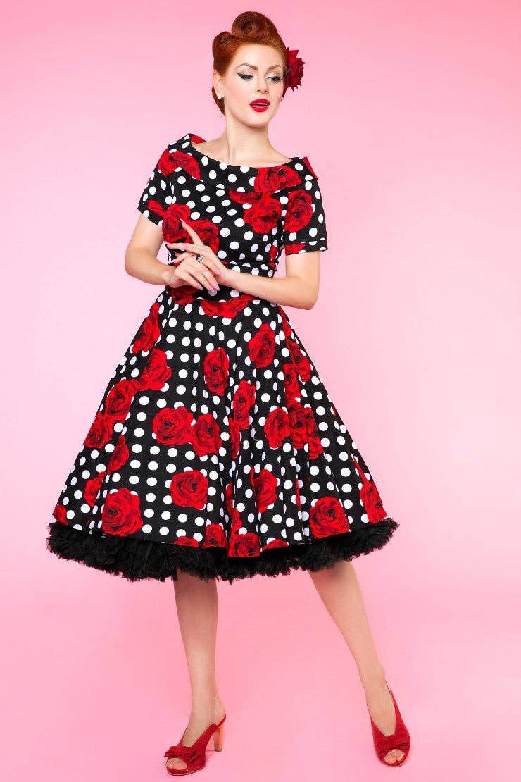 Darlene Polka & Roses Swing Dress