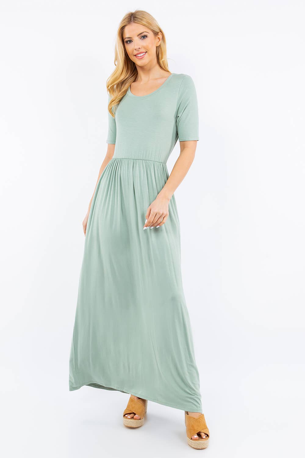 MODEST SHORT SLEEVE MAXI DRESS WITH POCKETS -CD23411T