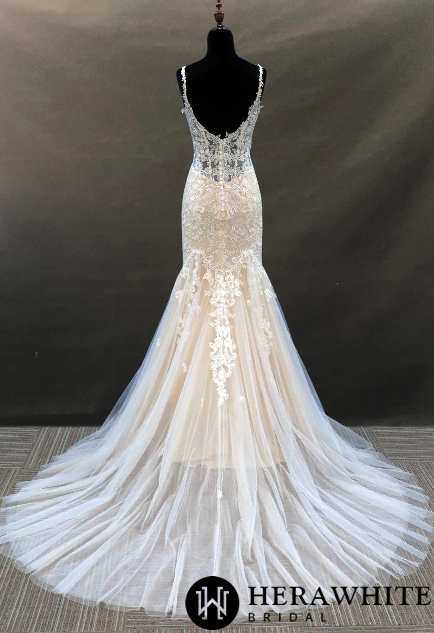 Feminine Floral Lace Fit and Flare Wedding Dress