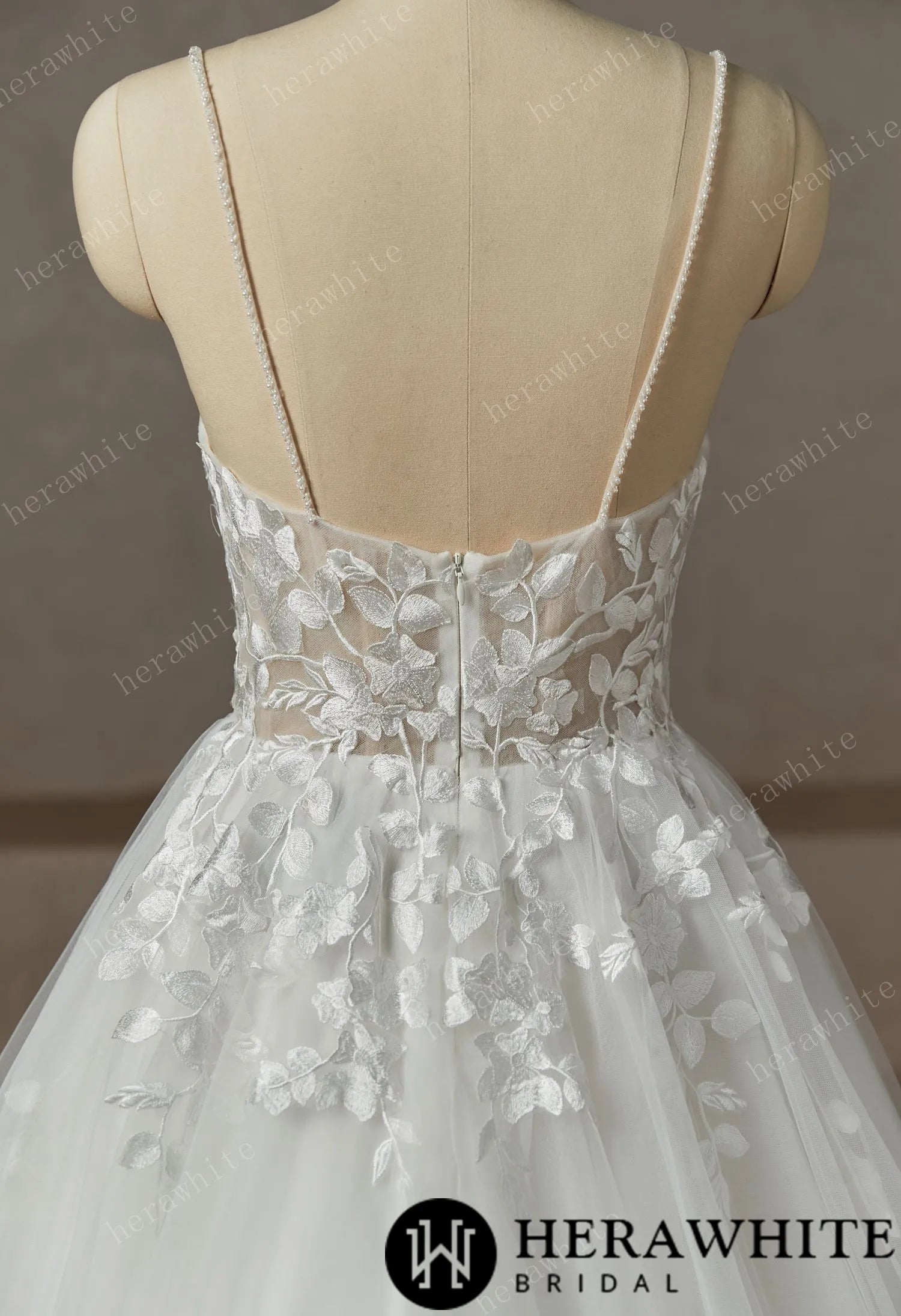 Beaded Strap Lace Tulle Wedding Dress
