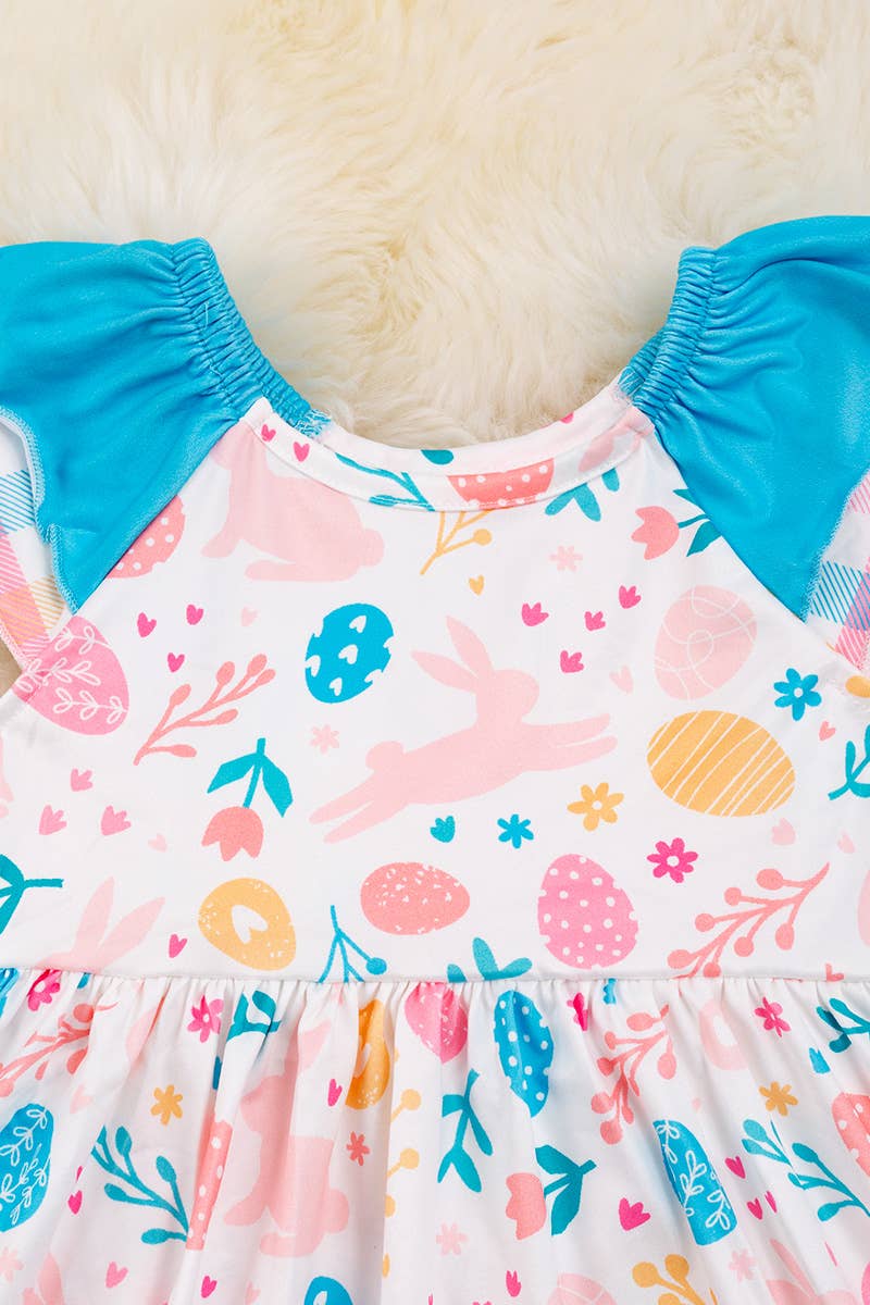 EASTER PRINTED DRESS W/TURQUOISE . DRG20114006 JEANN: XS