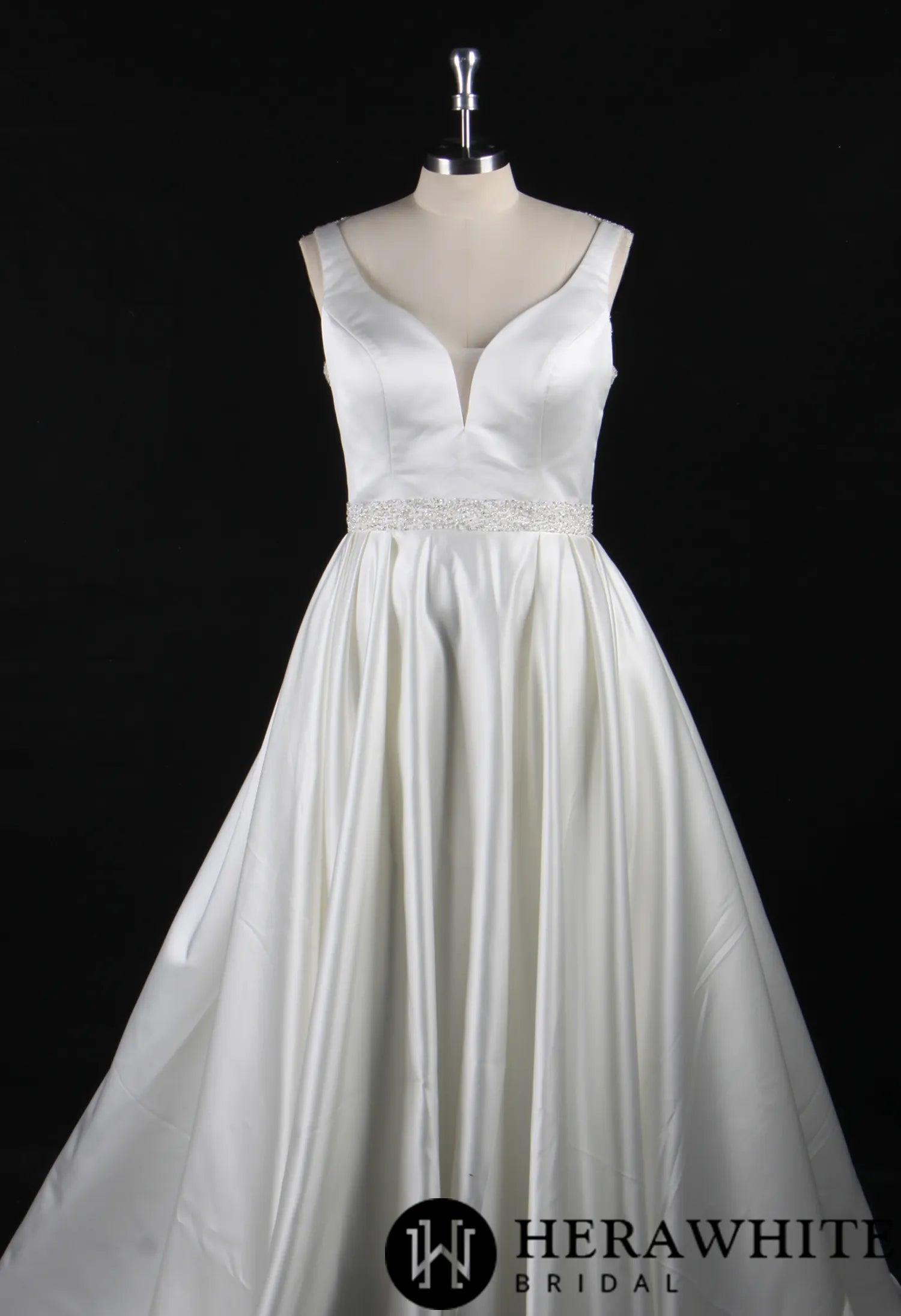 Classic V-Neck Wedding Dress With Princess Silhouette and Beaded Belt