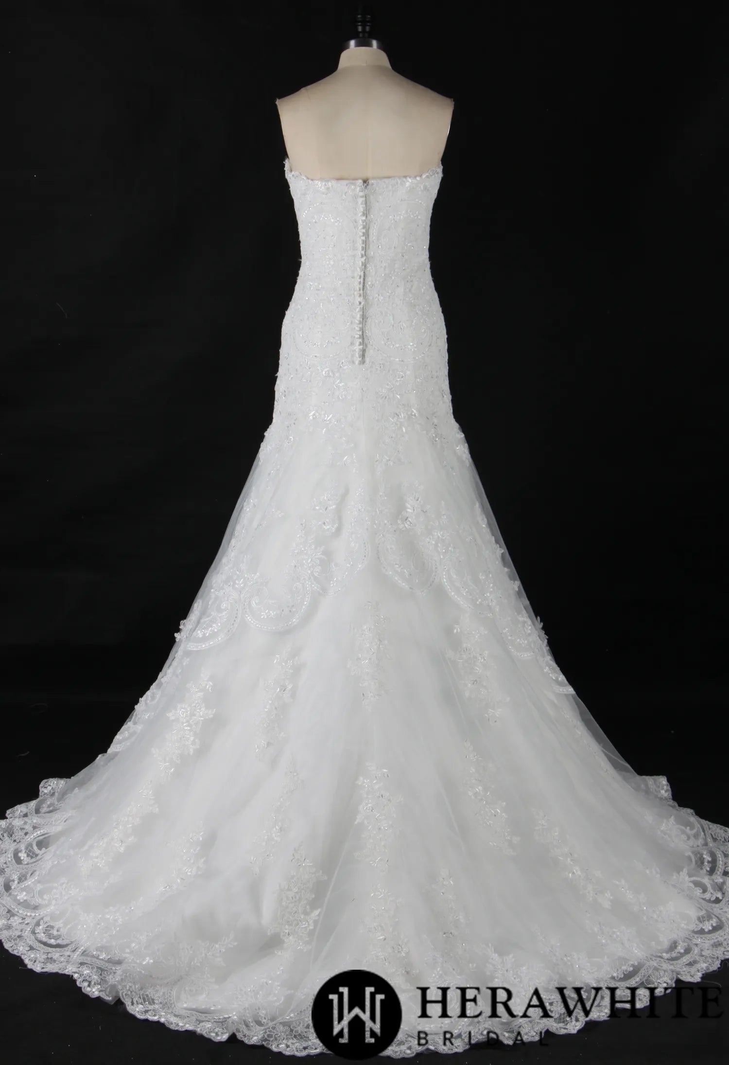 Strapless Sweetheart Lace Fit And Flare Wedding Dress With Sweep Train