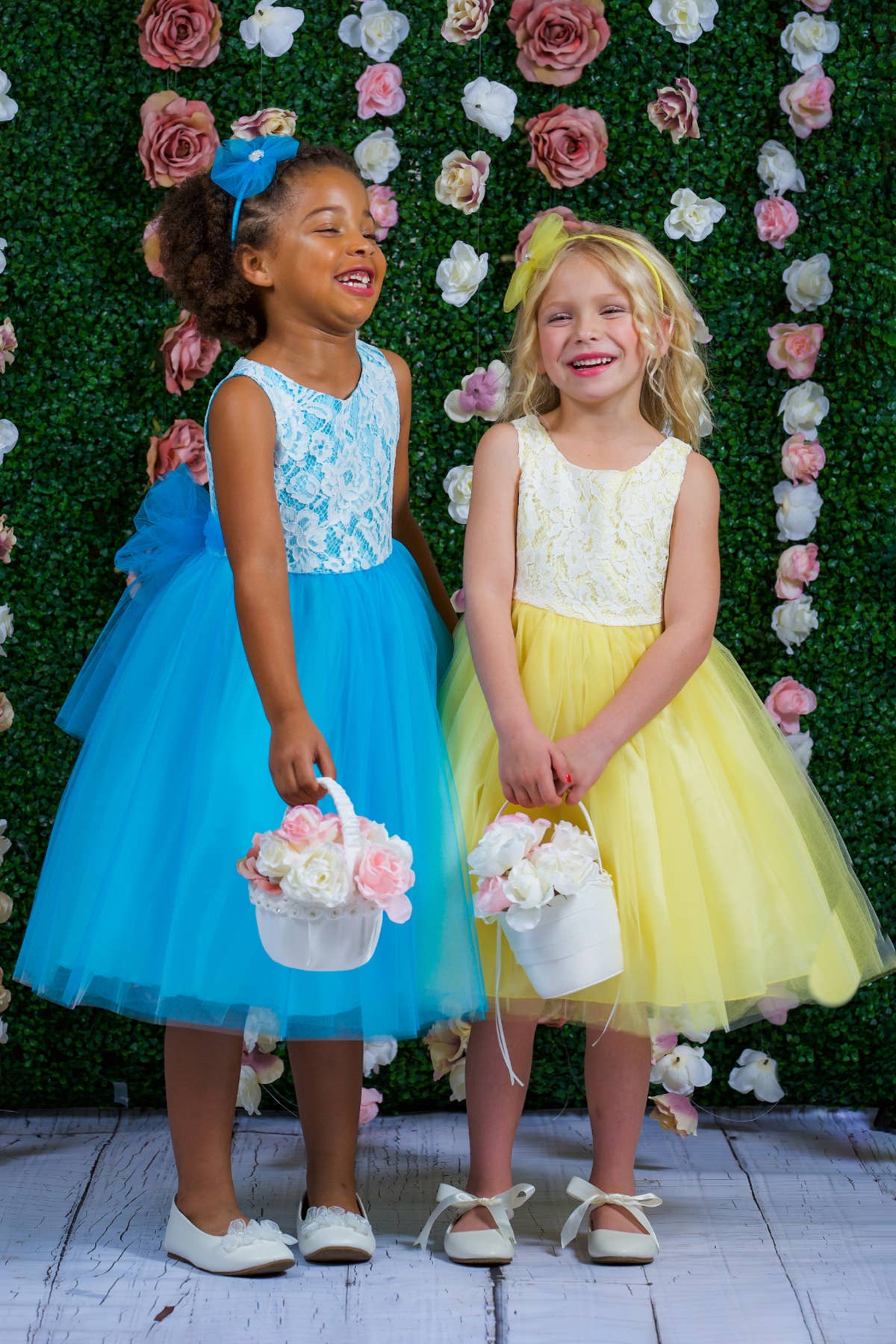 Lace Illusion Girls Dress With/Without 3 Mesh Flowers: No / Aqua / 4