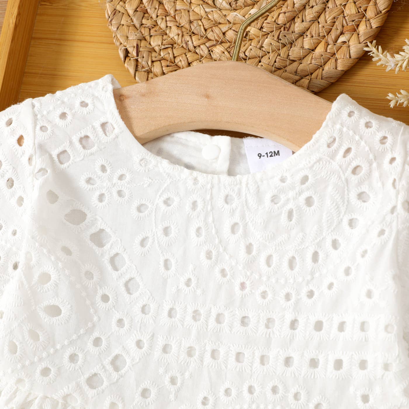 Baby Girl Solid White Hollow Out Long-sleeve Dress