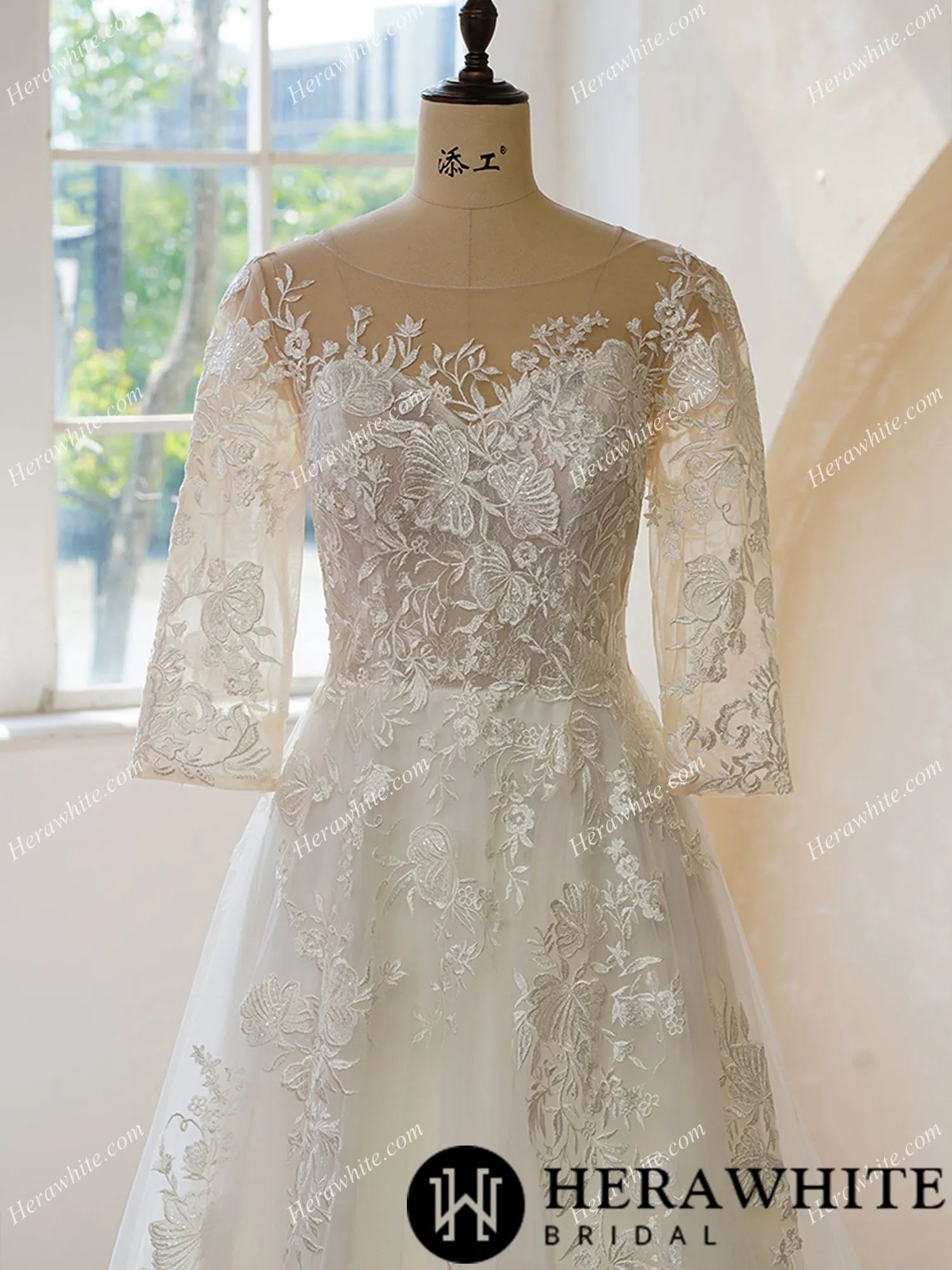 Illusion Neckline and Illusion Back With Buttons Bridal Dress