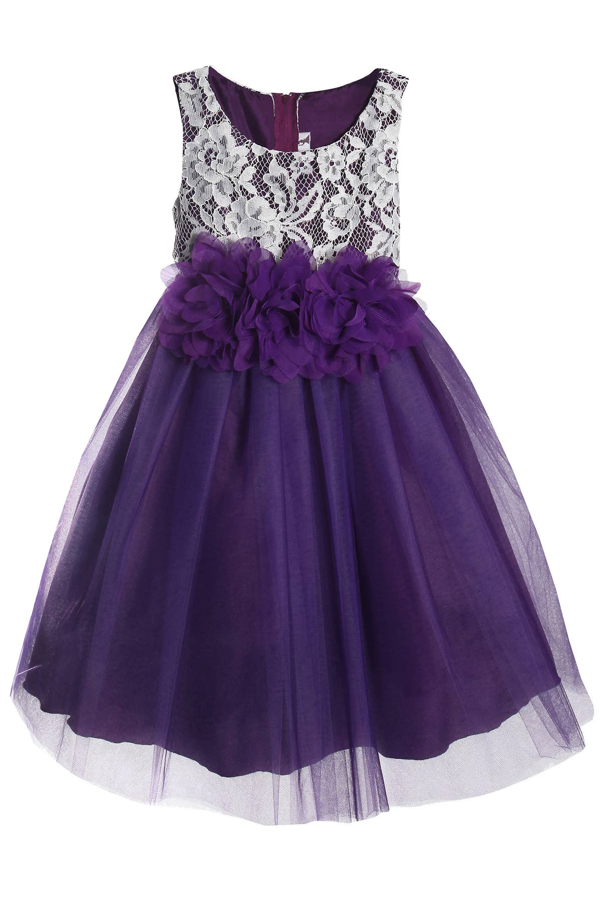Lace Illusion Girls Dress With/Without 3 Mesh Flowers: No / Aqua / 4