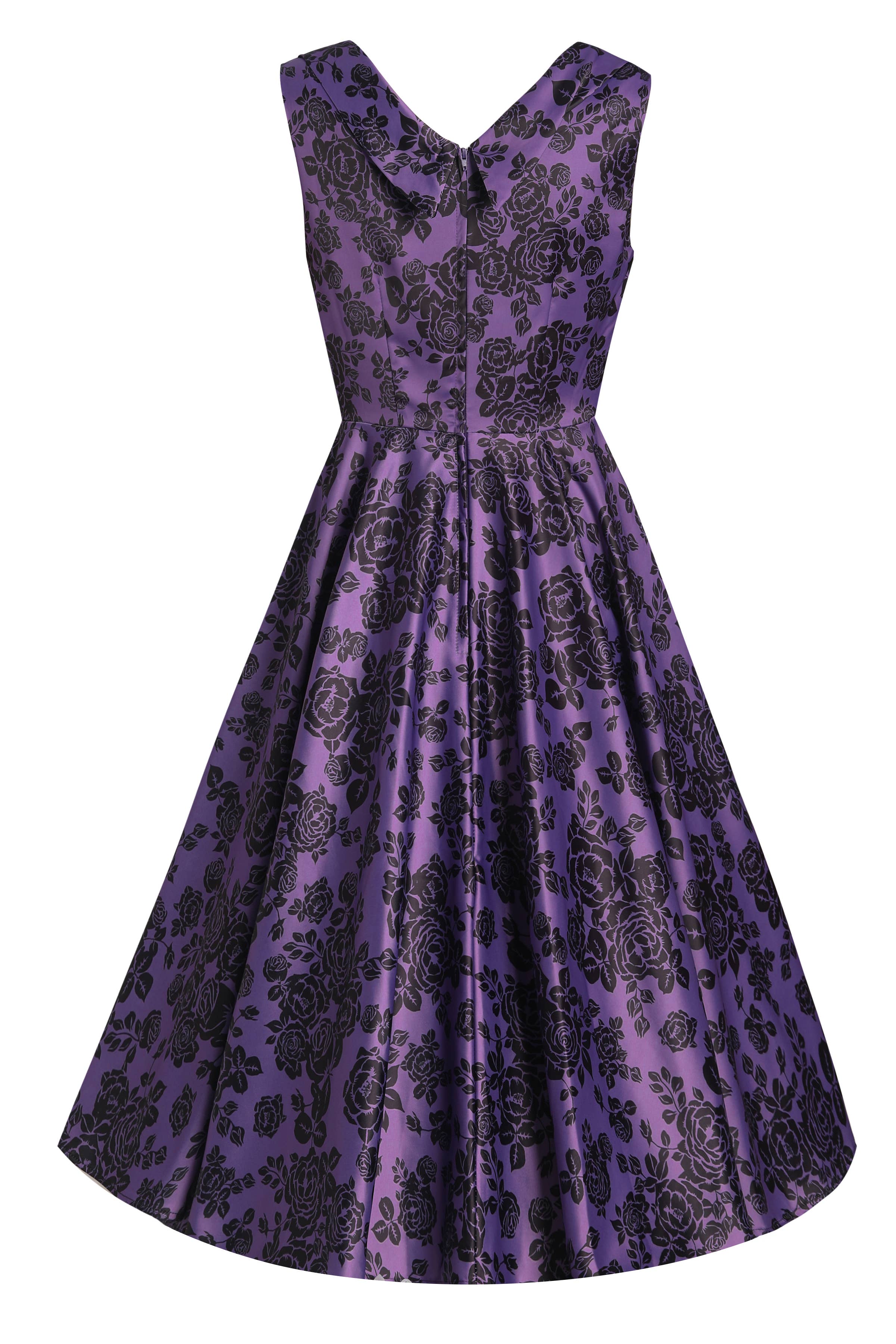 Grace Vintage Style Jive Dress In Purple Floral