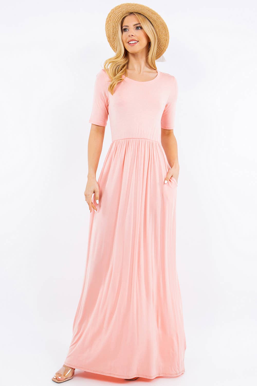 MODEST SHORT SLEEVE MAXI DRESS WITH POCKETS -CD23411T