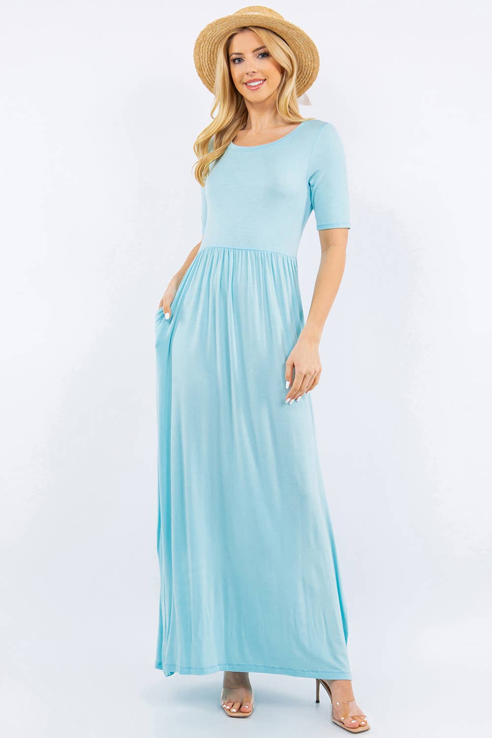 MODEST SHORT SLEEVE MAXI DRESS WITH POCKETS -CD23411T