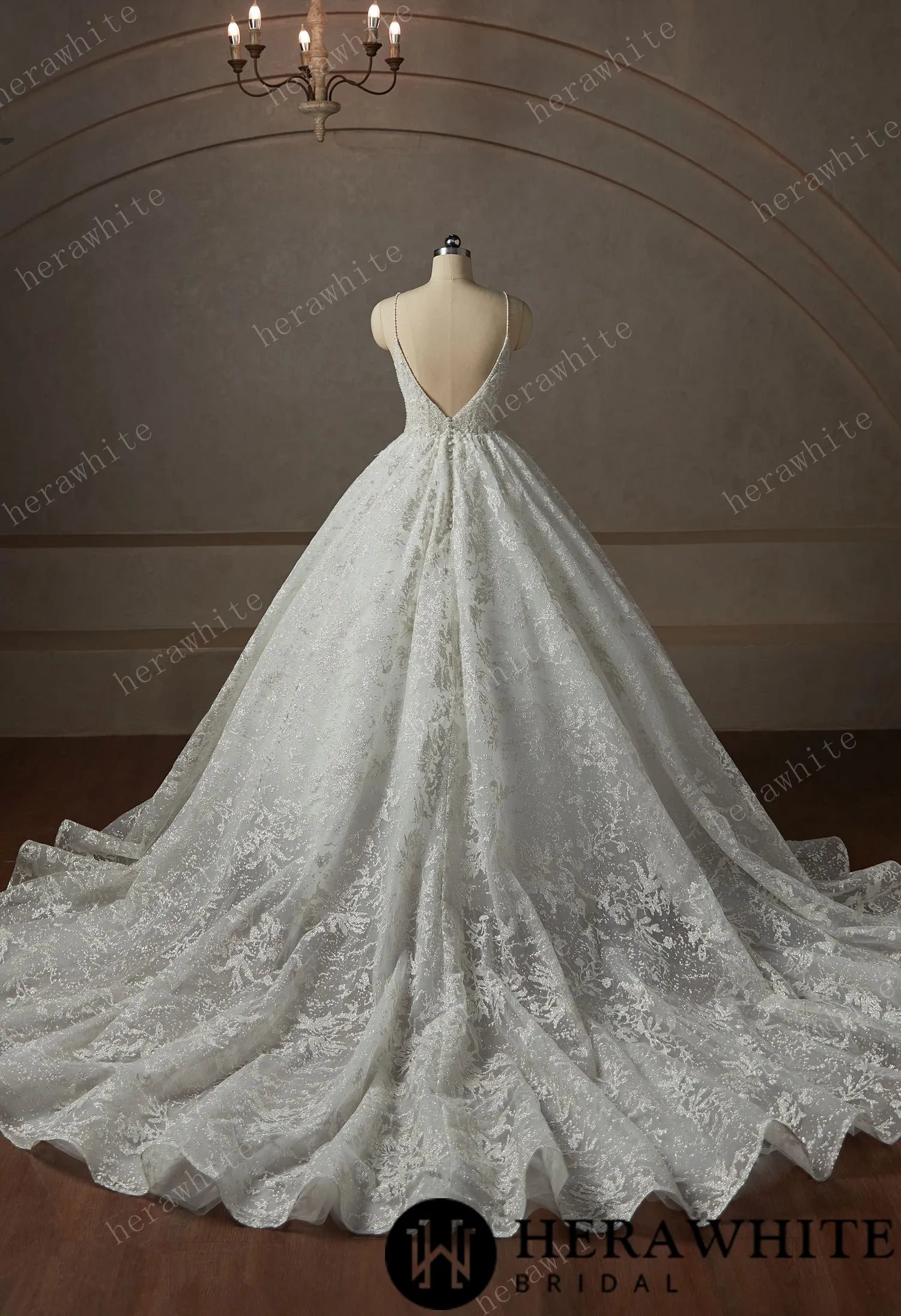 Princess Beaded Deep-plunge Ball Gown Wedding Dress