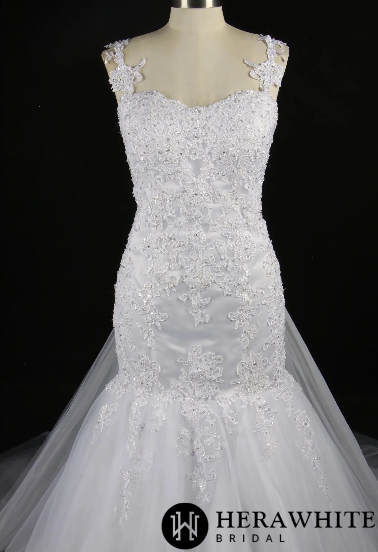 Romantic Strap Lace Tulle Mermaid Wedding Gown