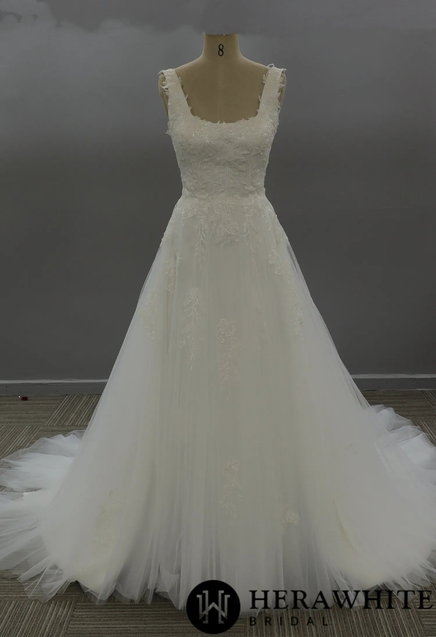 Classic Beaded Square Neckline Corset Wedding Dress