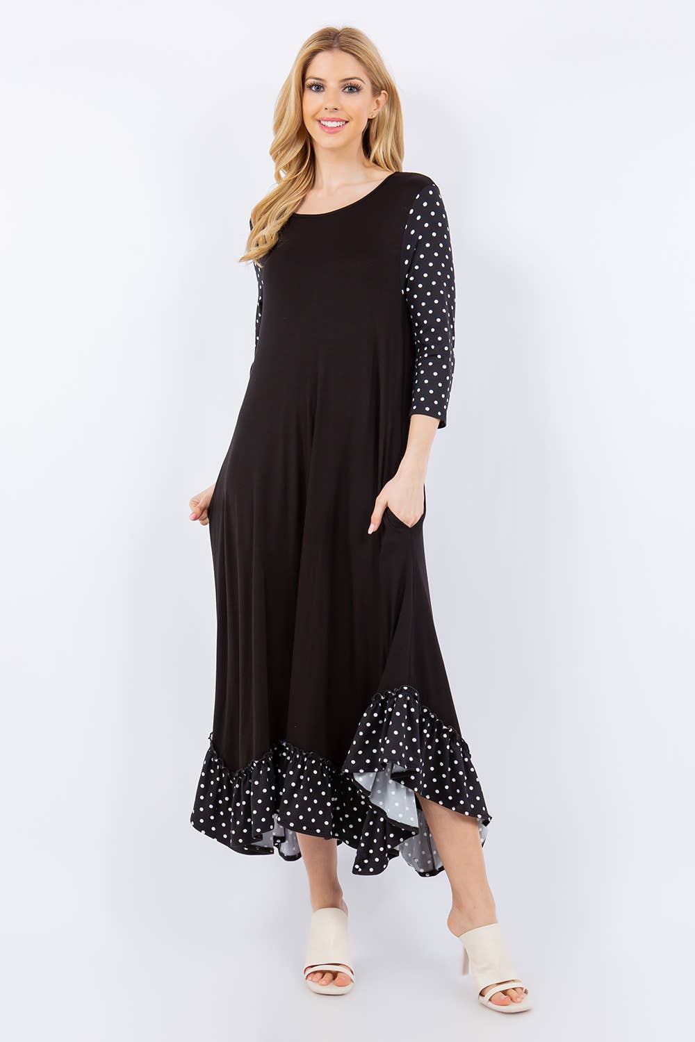 MODEST MID POLKA DRESS WITH POCKETS -CD43807I